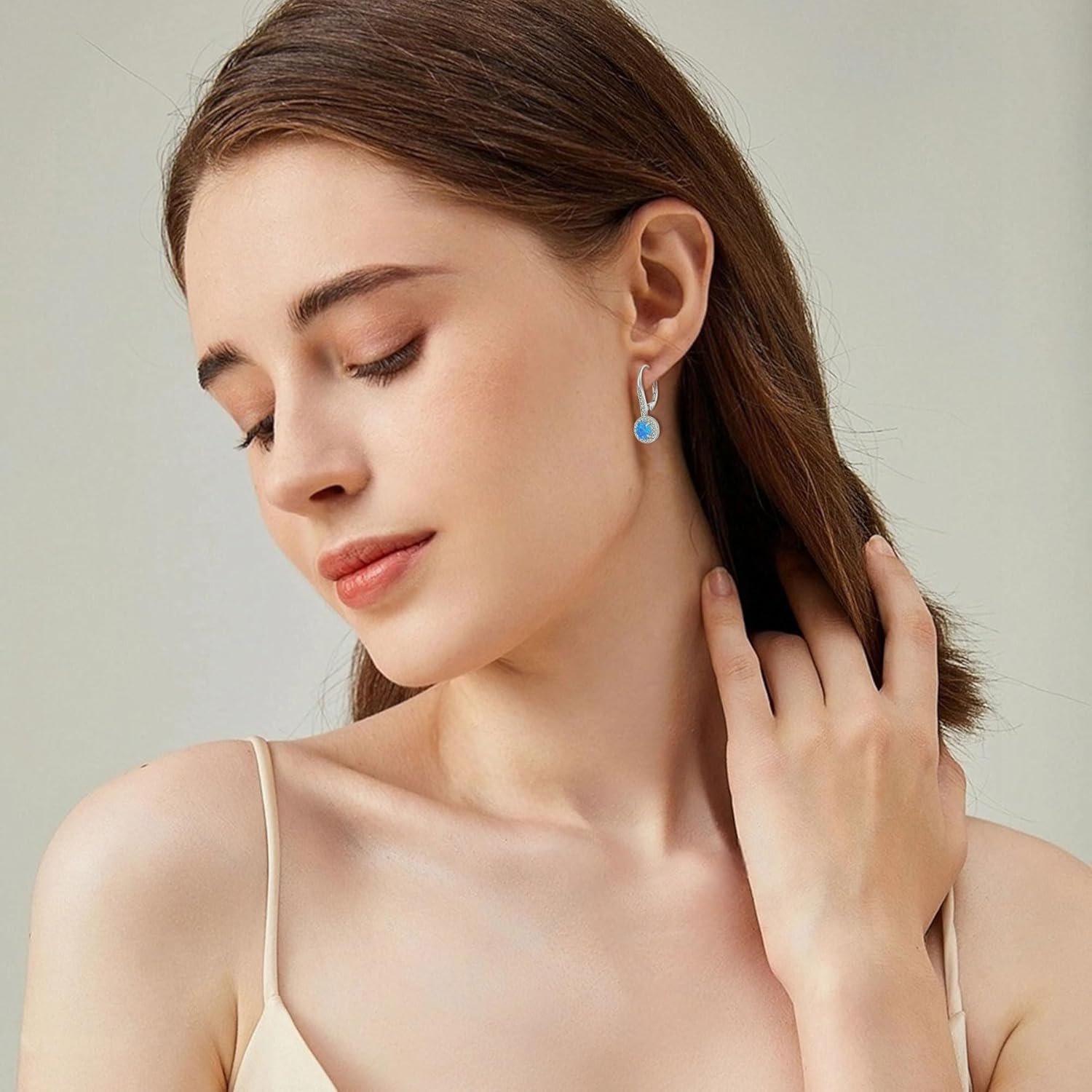 Opal Dangle Drop Earrings for Women 925 Sterling Silver Round Opal Leverback Earrings Gemstone Jewelry for Women White/Blue/Pink/Green - Image 3