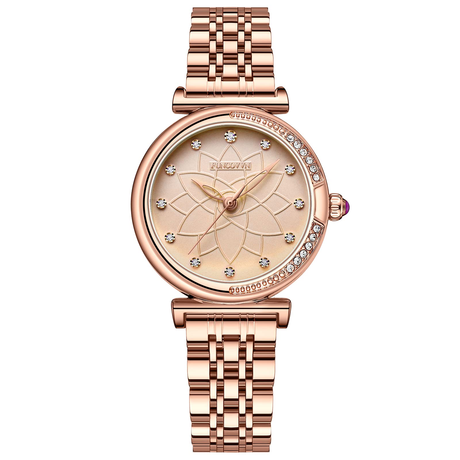 FUNCOVVN Womens Watches Analogue Rose Gold Flower Diamond Dial Watches for Ladies Fashion Dress Wrist Watch with Stainless Steel Strap (B0C3QCP6W8) Amazon Price History, Amazon Price Tracker