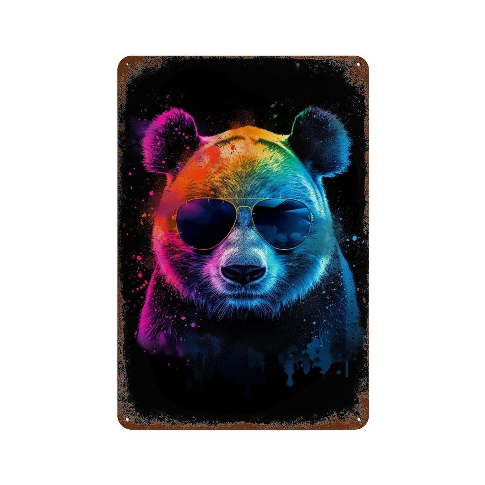 Colorful Bear with Sunglasses Weathered Tin Sign 11.8"x7.9", Farmhouse Wall Decor for Garage, Pub Or Kitchen