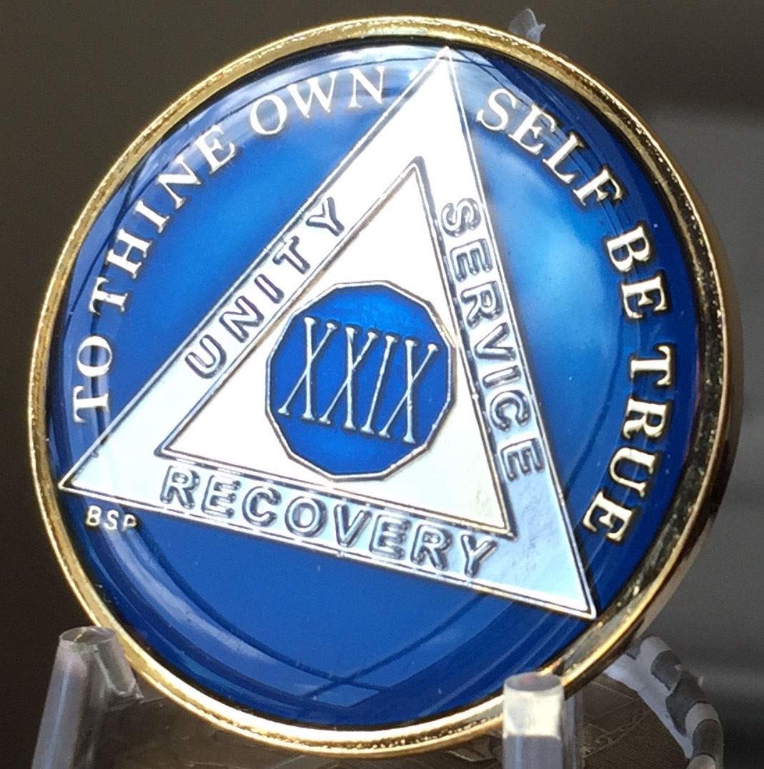 Bright Star Press29 Year Midnight Blue AA Alcoholics Anonymous Medallion Chip Tri Plate Gold & Nickel Plated