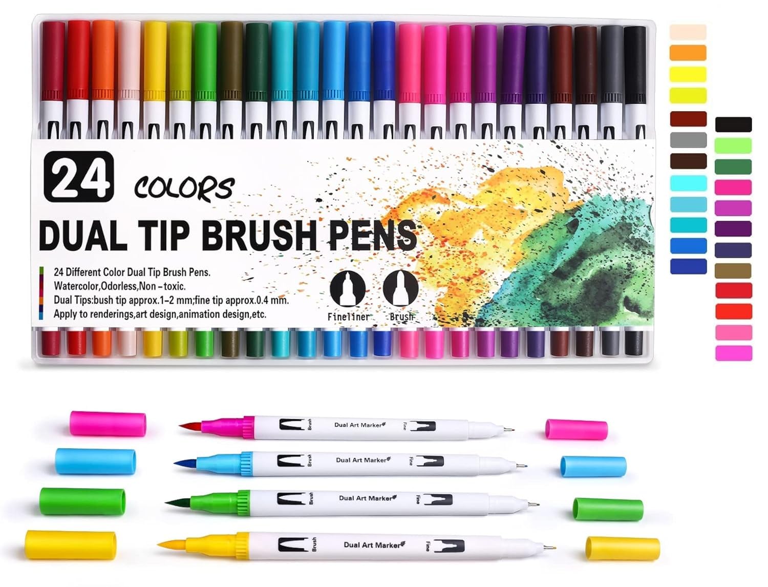 like it 24 Colors Dual Tip Brush Pens Set – Fine & Brush Tip Art Marker Pens for Watercolor, Calligraphy, Sketching & Journaling – Non-Toxic Multicolor Pens