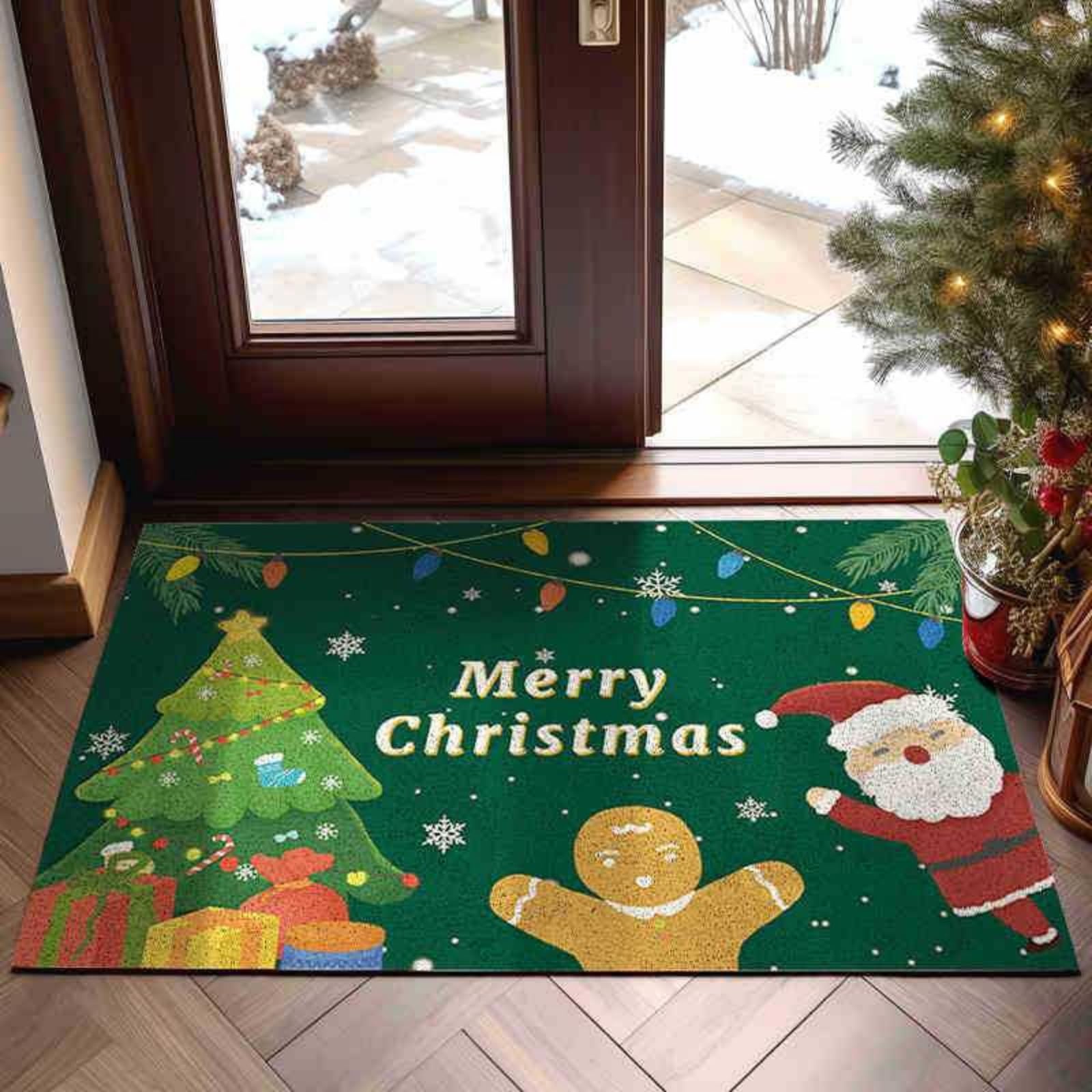 Odot Felpudo Entrada Casa, Estilo Navideño Felpudo Exterior Suciedad, Alfombrilla de Lufa de PVC, Alfombra Antideslizante Lavable, Alfombra Entrada para Pasillo, Cocina (Verde 3,80x100cm)