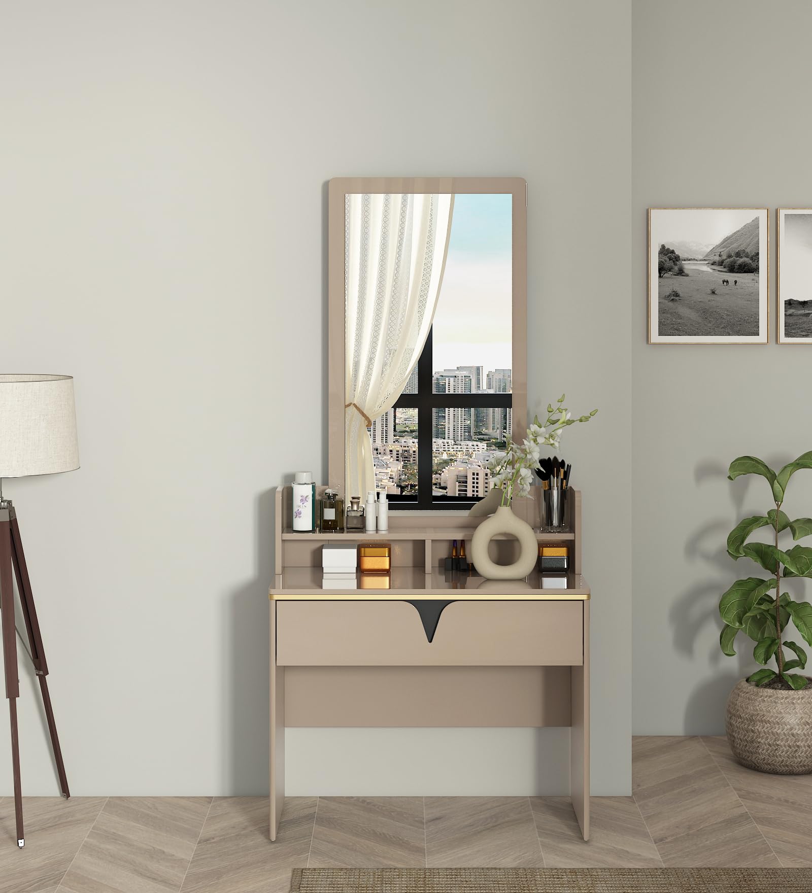 Spacewood Dressing Table | Royce | 3 Year Warranty | 2 Shelves & 1 Drawer, Vanity Table for Bedroom, Living Room, and Home| Engineered Wood | HG Ceramic-picture-15
