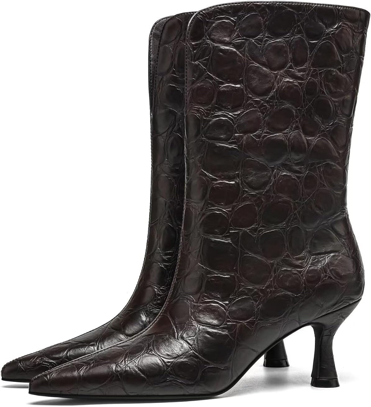 Women's Mid-Calf Boots Kitten Heel Pointed Toe Wide Calf Design Easy Slip On Stylish and Comfortable Footwear for All Occasions Perfect for Fall and Winter Fashion