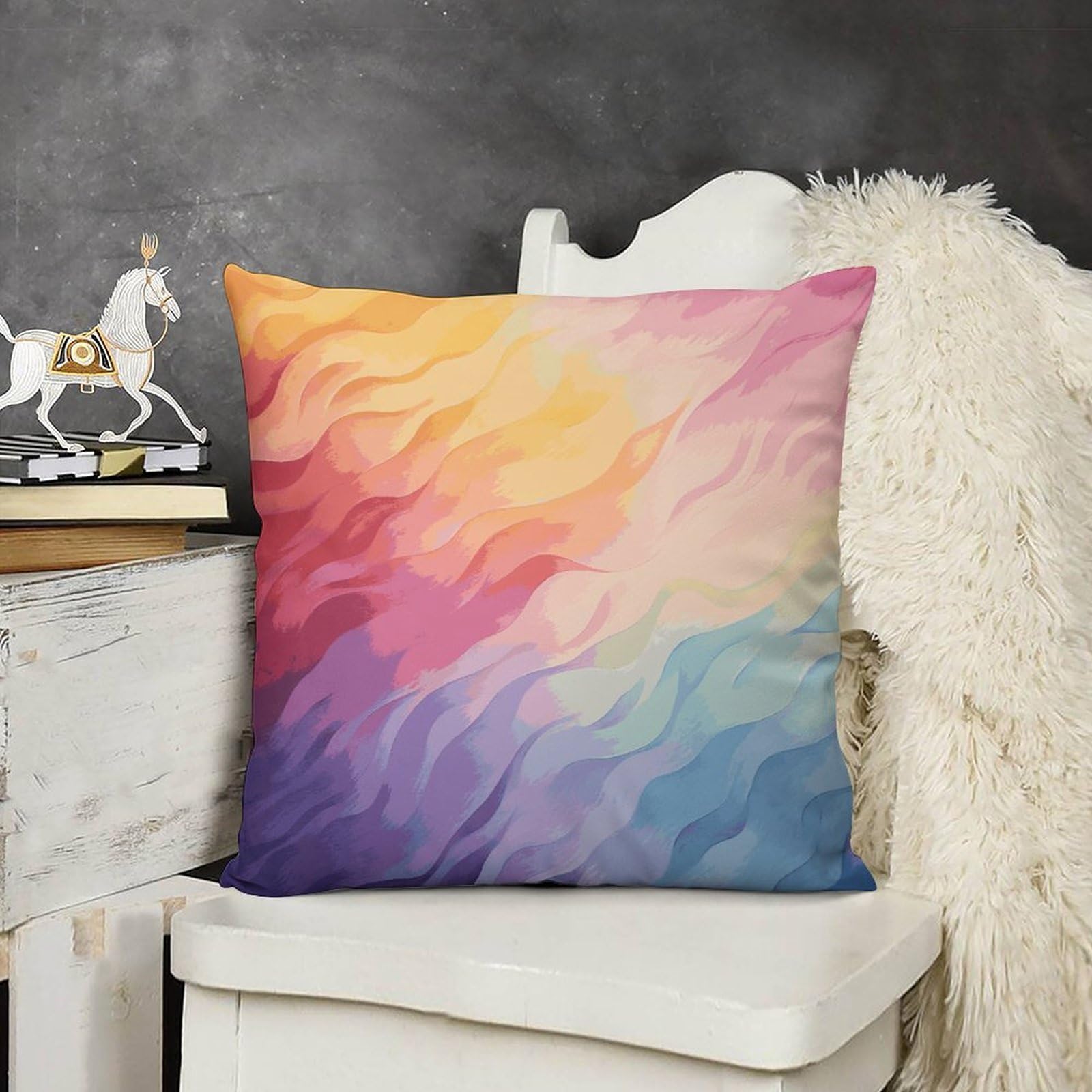 FodPand Boho Farmhouse Rainbow Pillow Covers with Hidden Zipper 24x24 Soft Plush Cushion Cover Decorative Throw Pillow Cases for Couch Bed Sofa Living Room Indoor Outdoor Home Decor