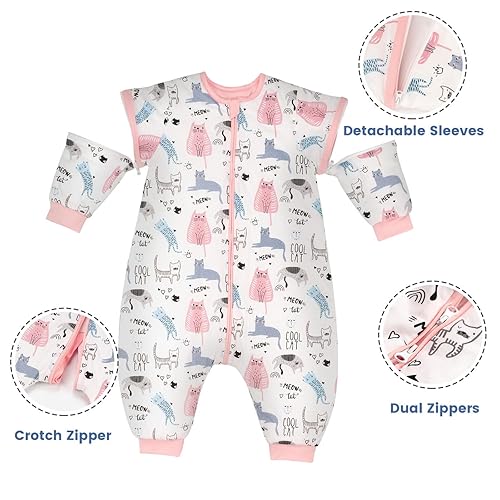 Miniatura 6 de ZIGJOY Saco de dormir de invierno para bebé con pies de 25 TOG manta cálida con mangas extraíbles saco de dormir de pijama 100  algodón para niñas