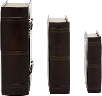 Deco 79 55700 Wood & Leather Book Set of 3