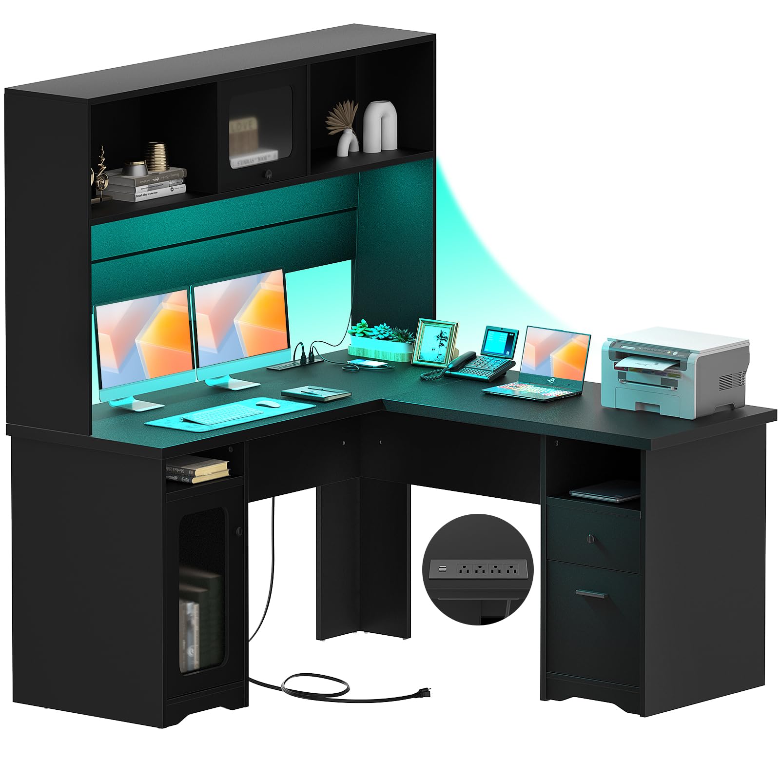 Amazon.com: Unikito L Shaped Office Desk with Hutch, 60 Inch