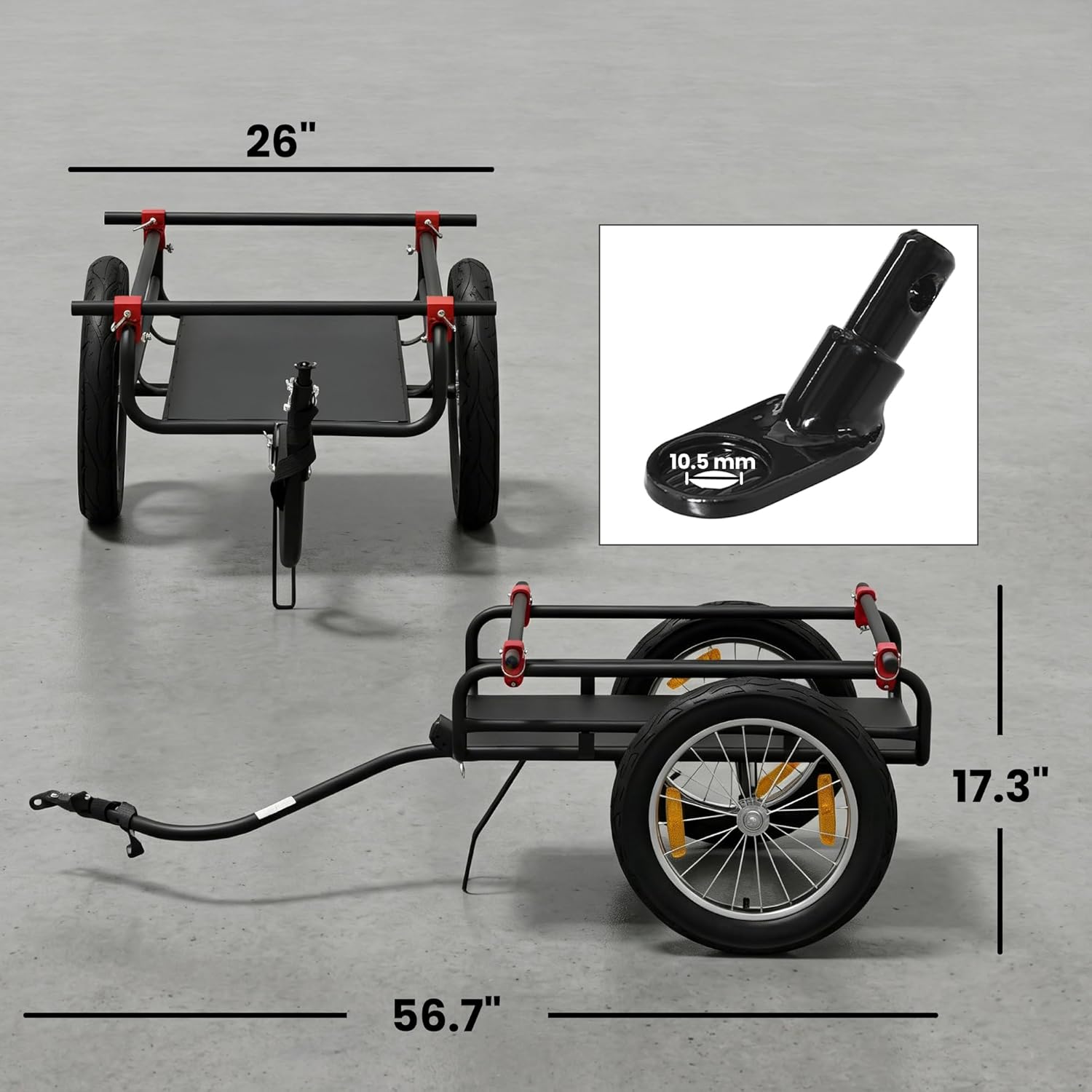 Soozier 2-in-1 Bike Cargo Trailer & Wagon Cart, Multi-Use Bicycle Trailer with Quick Release 16" Pneumatic Wheels, Kickstand, Red Flag, Universal Hitch, Fits 22"-28" Bike Wheels, 132lbs Capacity