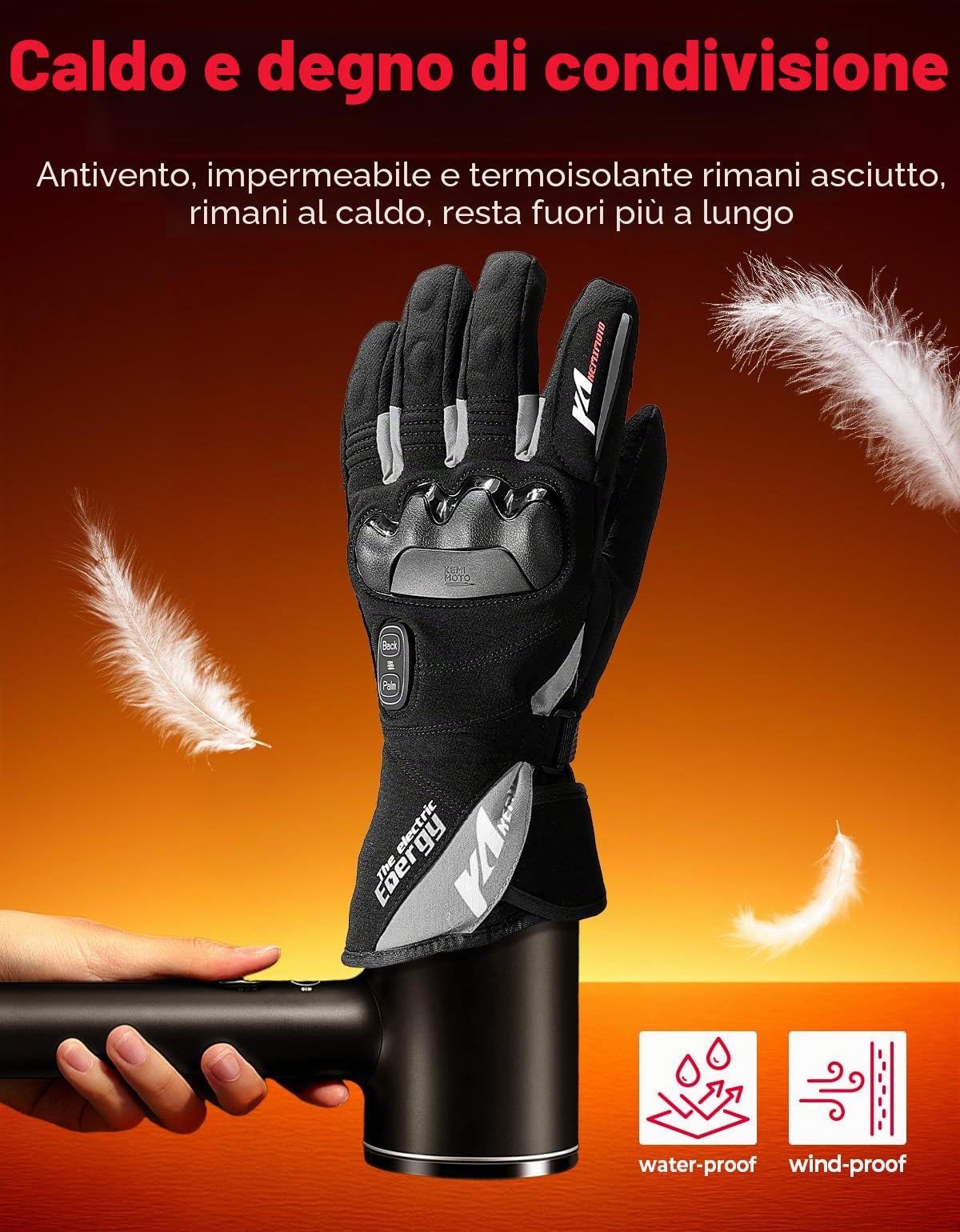KEMIMOTO Guanti Riscaldati Moto Uomo, Ricaricabili Guanti Moto Invernali Impermeabili Touch Screen con 3 mAh Power Bank, Adatti da -2°C a -5°C, Ideali per Motoslitta Escursionismo Ciclismo