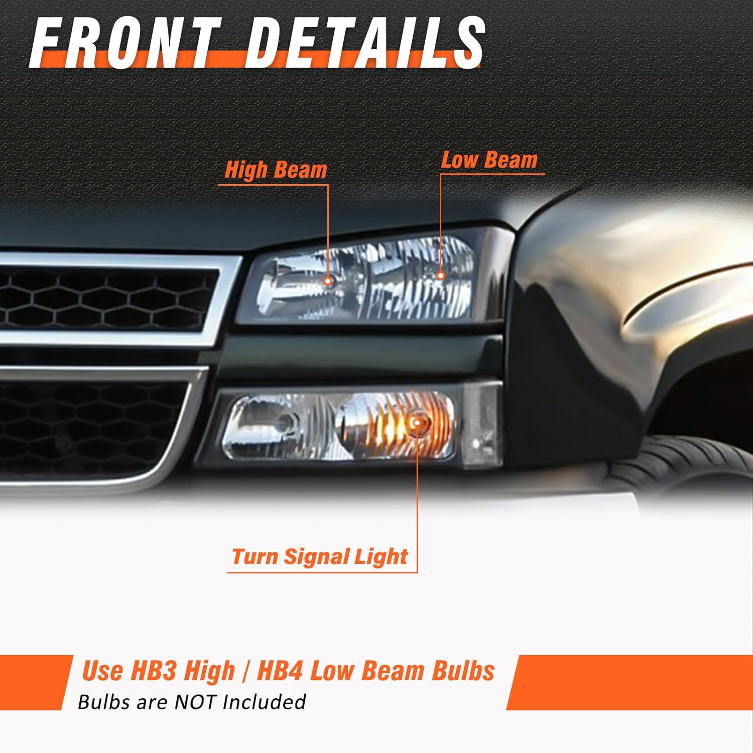 Headlight Replacement Fit 2003-2006 Chevrolet Silverado/Avalanche 1500/2500/3500, Black Housing Clear Lens Clear Reflector Left & Right Pair