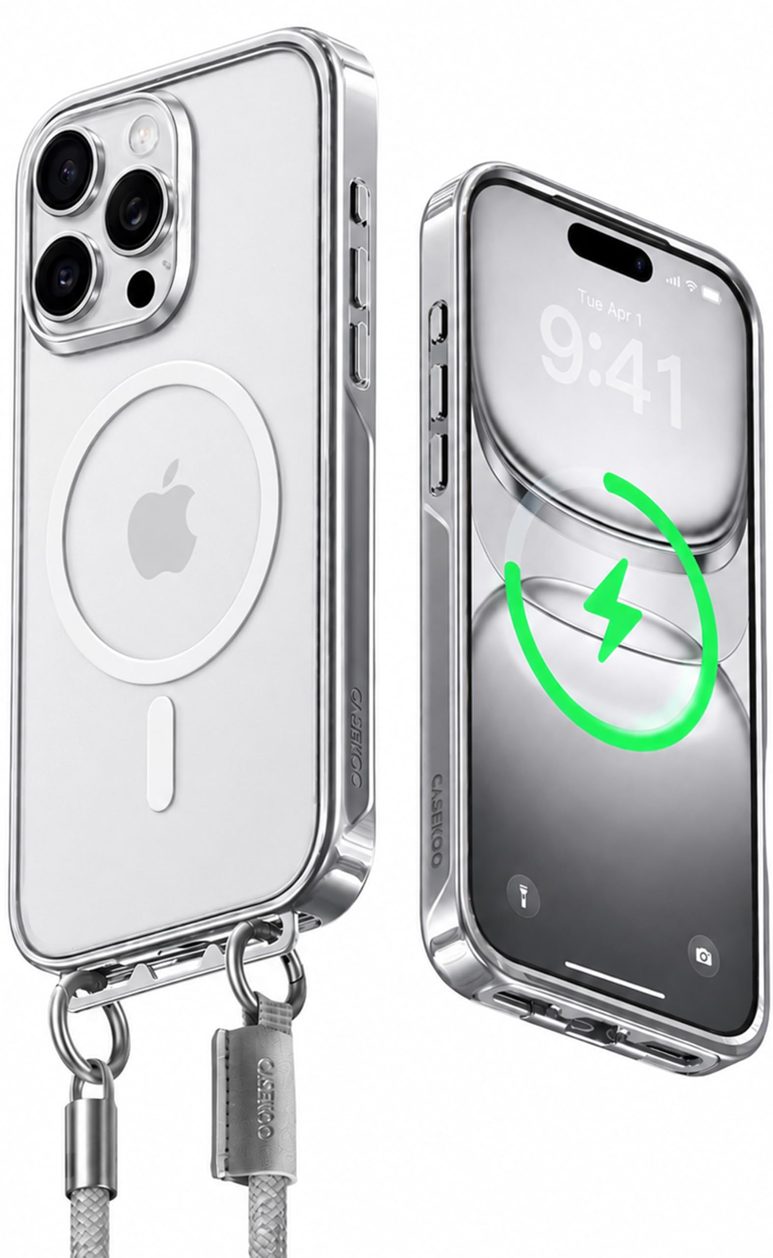 Photo 1 of CASEKOO Linkoo Magnetic Case for iPhone 16 Pro Max - Silver Aura