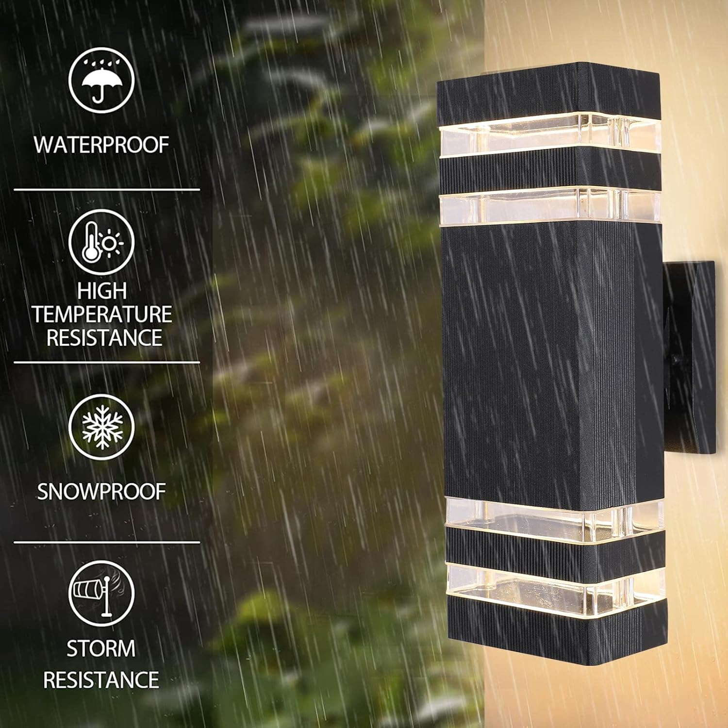 Outdoor Wall Sconce Light, LED Exterior Black Modern Wall Lamps, Porch Square Up and Down Wall Mount Lights for Garage Garden Balcony Entryway 2 Pack…