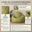 4XL Bean Bag Chair with Footrest & Cushion | Pre-Filled Beans | PVC Leatherette Lounger Sofa | Indoor & Outdoor Bean Bag with Pocket & Handle | Double Stitching | 6 Months Warranty Color- (Green) gallery image