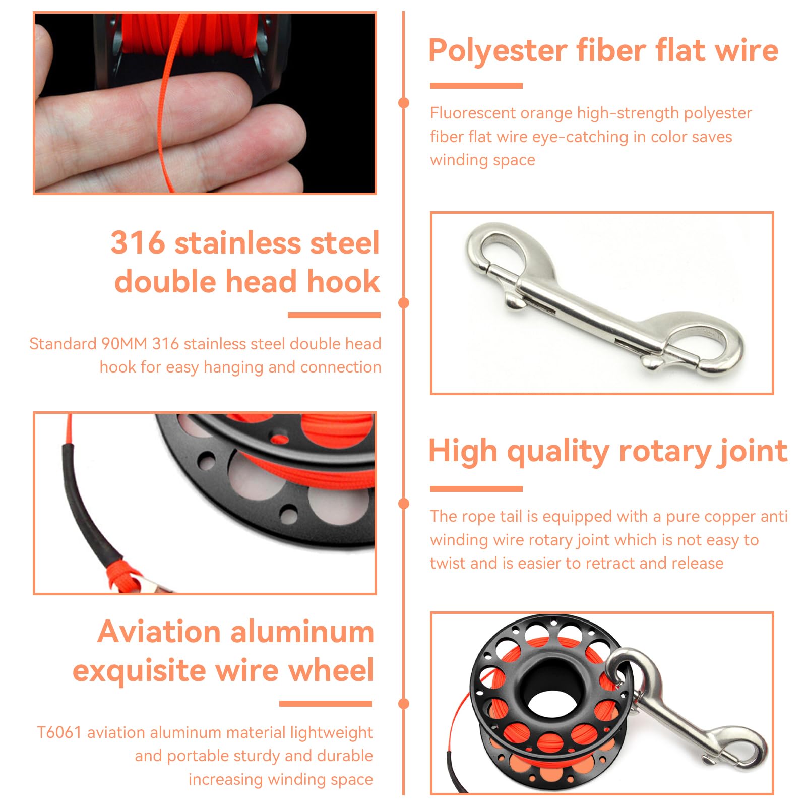 Tauch Fingerspule 30m, Finger Reel Scuba Diving Spool Reel Mini Tauchspule mit doppelköpfig Haken zum Tauchen Zum Tauchen Schnprcheln Unterwasser