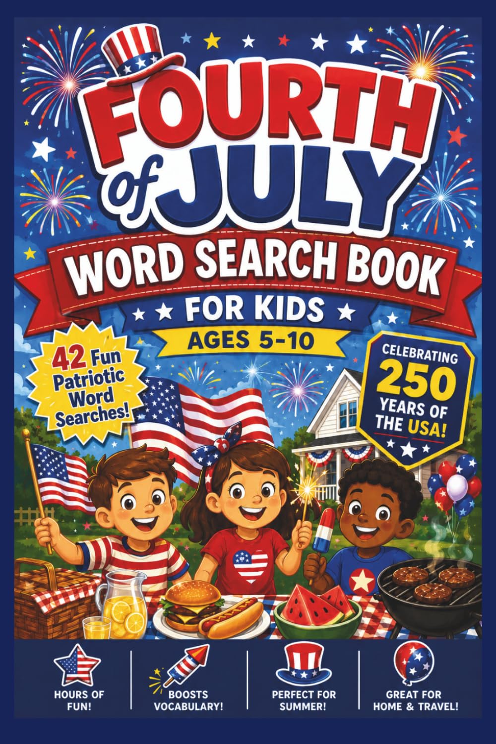 Fourth of July Word Search Book for Kids: Fun Patriotic Independence Day Puzzles With Solutions