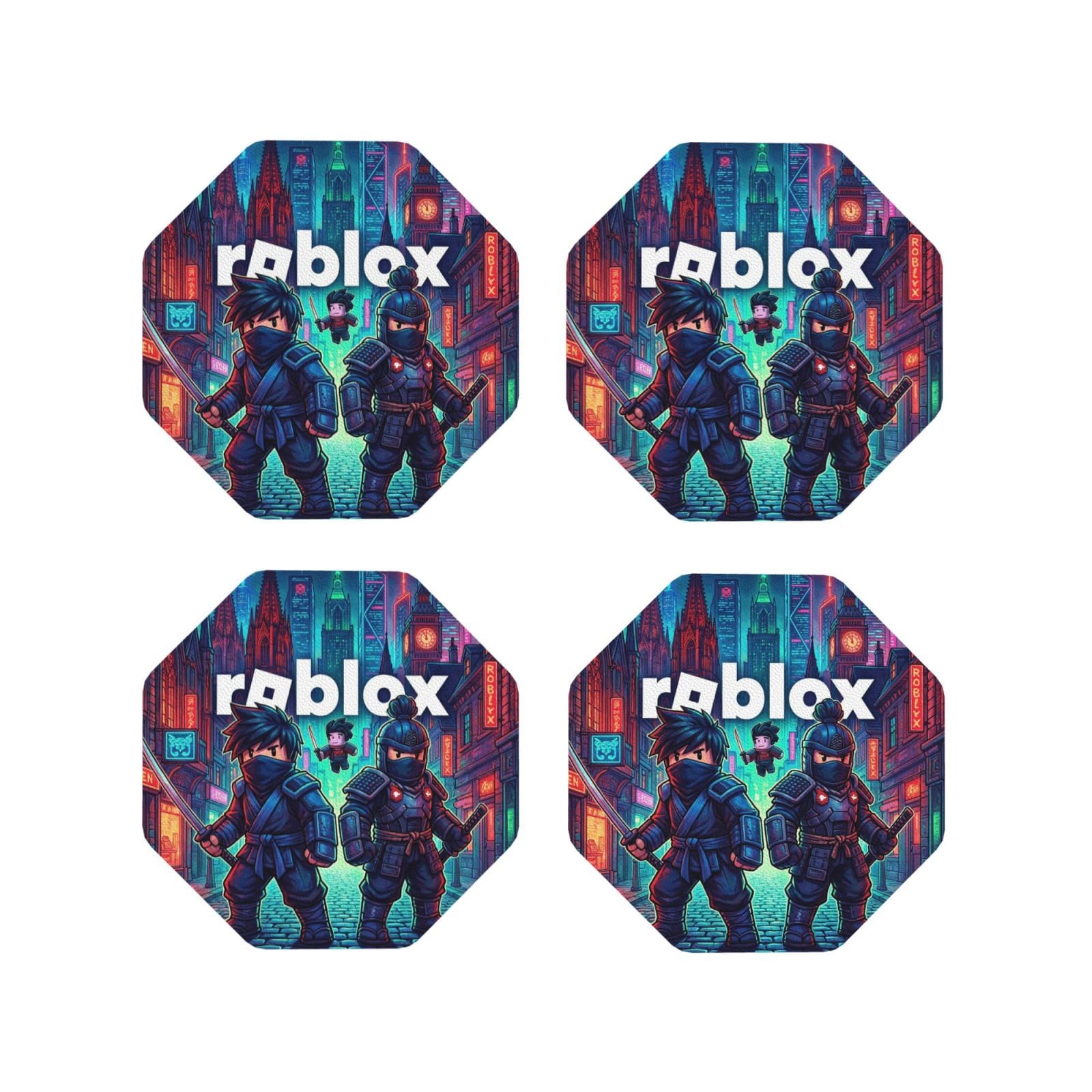 Coasters Set of 4 Round Leather Coaster Quick-Dry Drink Roblox Coasters for Desk Absorbent Mugs Pads Tabletop Protection Pad Heat Resistant Coffee Cup Mat for Kitchen Bar