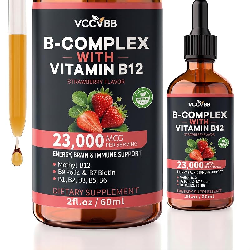 VCCVBB - Suplemento de vitamina B12 em gotas, metilcobalamina 5000 mcg, sabor morango, 60 mL