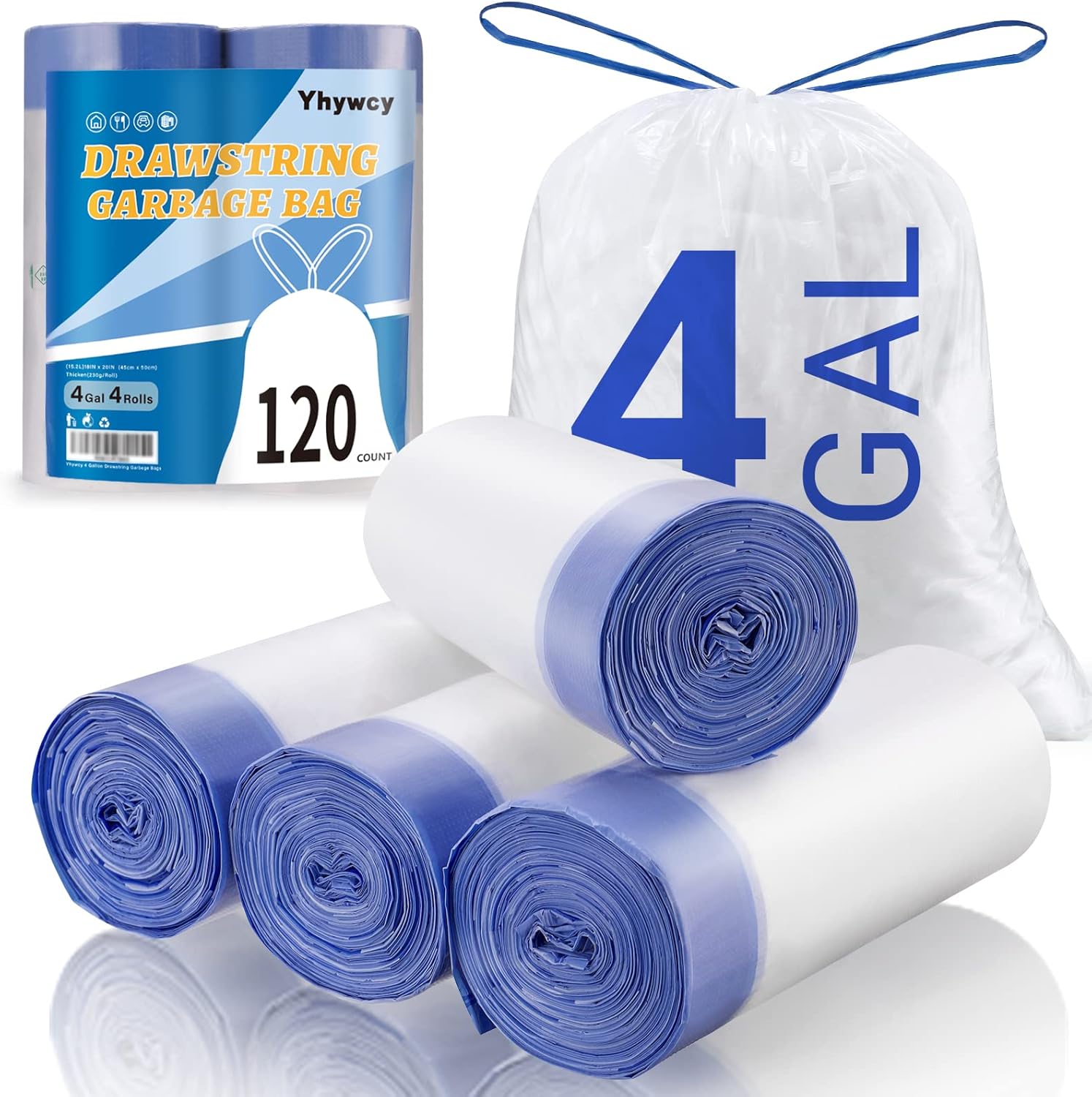 Small Trash Bag 4 Gallon Drawstring Garbage Bags for 24