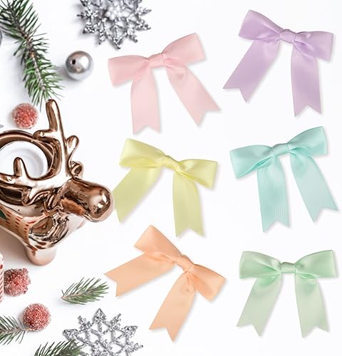 Miniatura 3 de Meseey 60 lazos de satén de arcoíris pastel con lazo giratorio de 2.5 pulgadas, lazos preatados para manualidades de colores preatados para cesta de