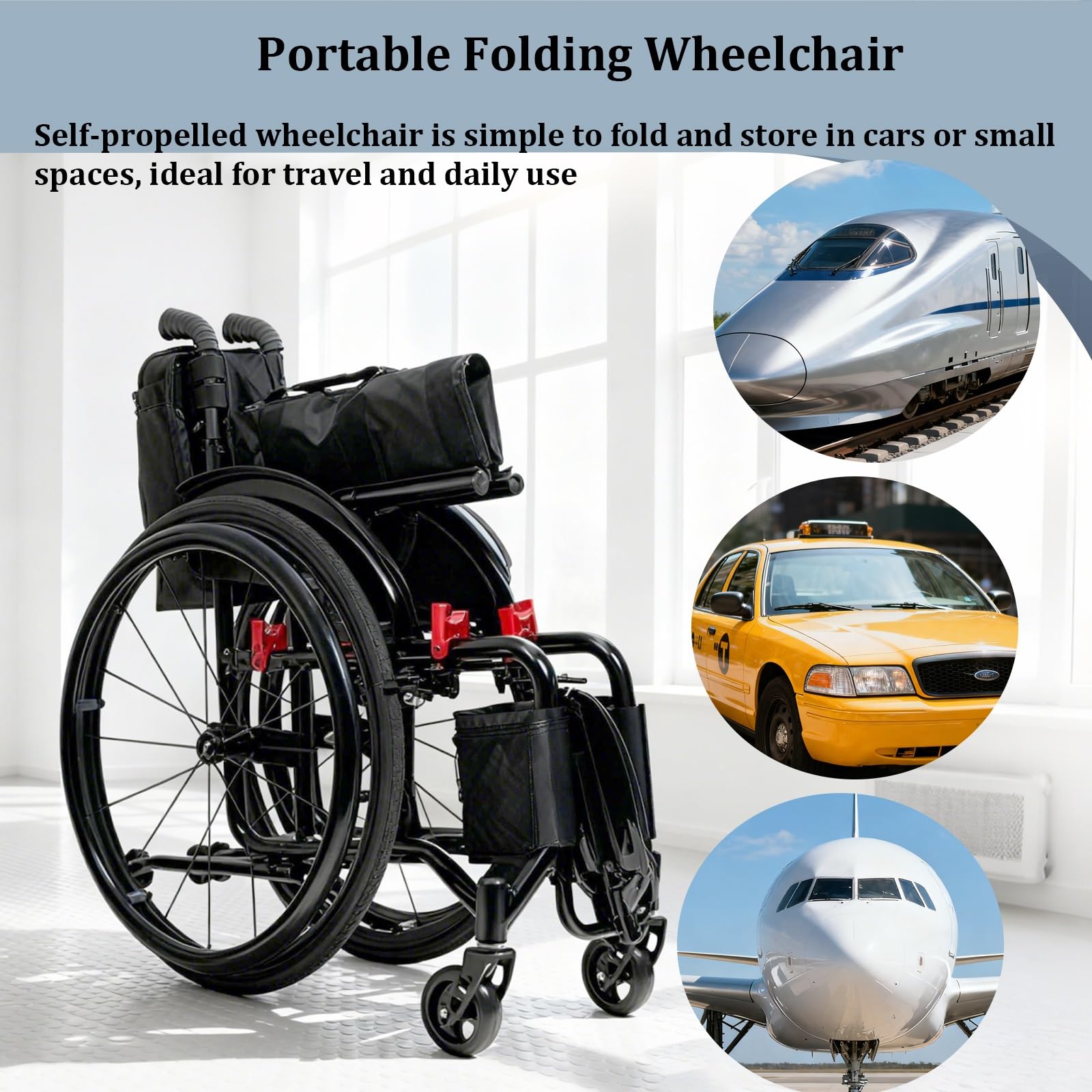 Silla de ruedas plegable ligera, de Aluminio para Adultos, Autopropulsable, Viaje de embarque portátil, reposapiés abatible(A,43cm/16.9in Seat)