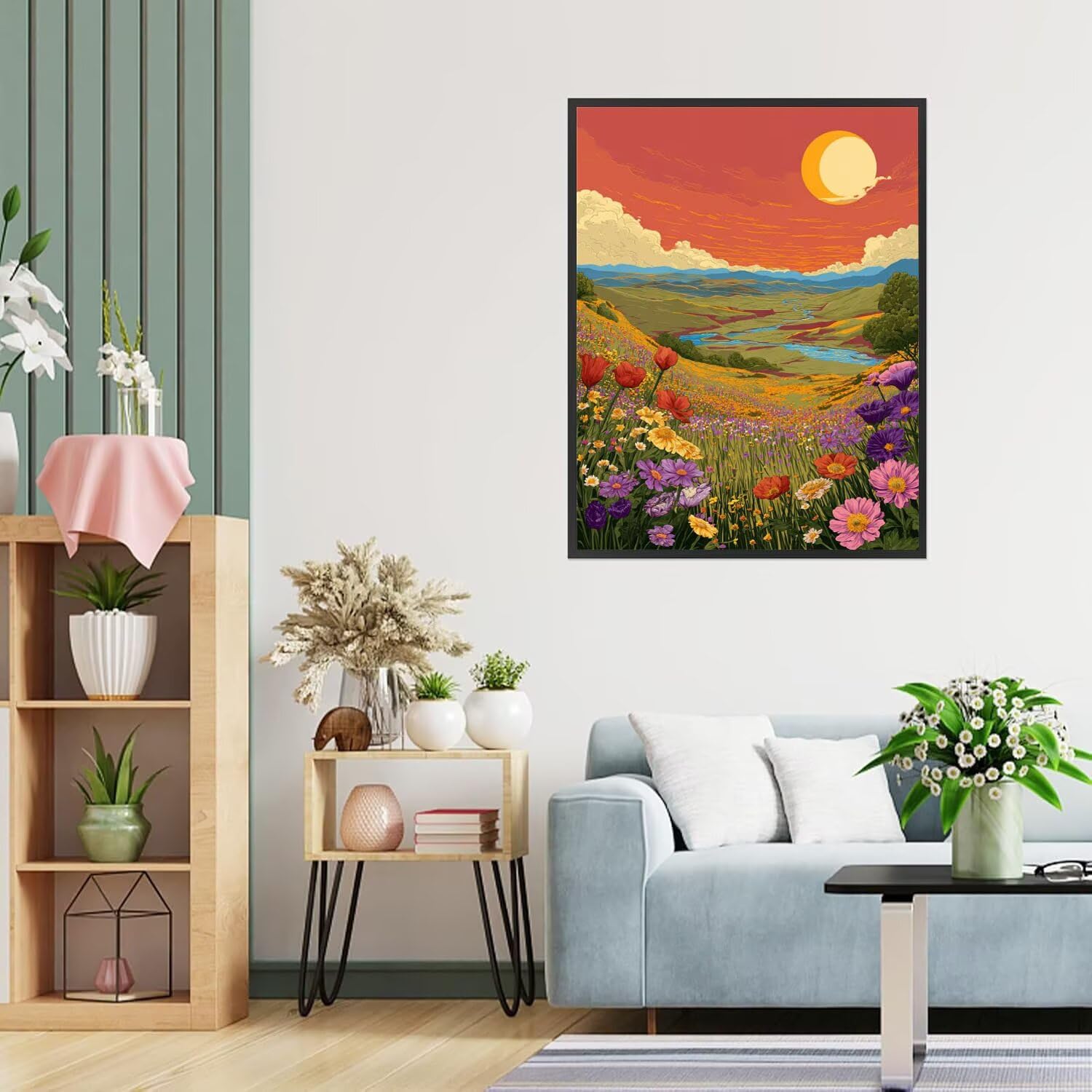 Dipingere con i Numeri Adulti Fiori, tramonto Dipingere con i Numeri Bambini DIY Kit, Set Premium con Pennelli, Decorazione Casa & Creativo Regalo, Attività di Tempo libero 90x120cm z-176