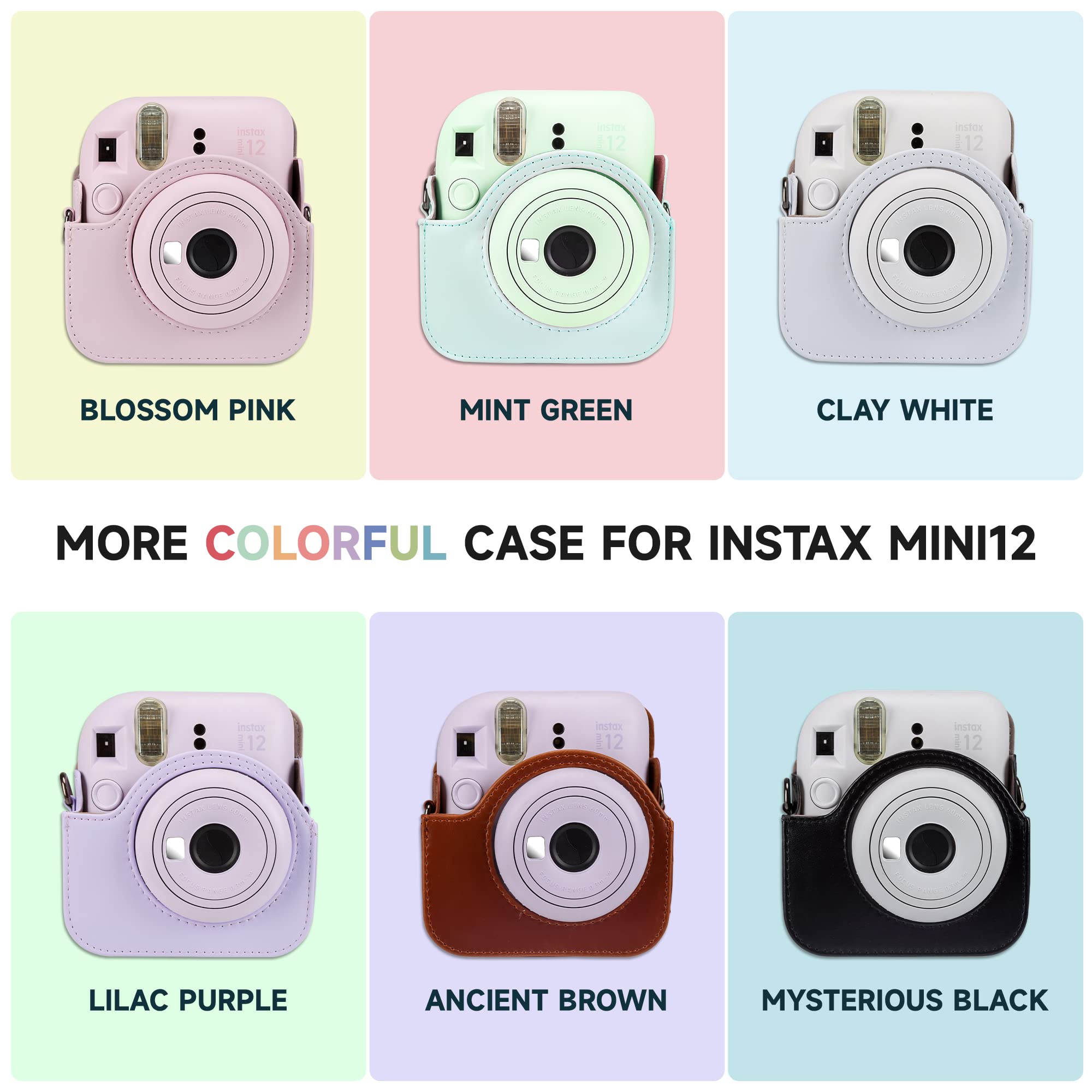 Custodia per fotocamera e album fotografico a 64 tasche, compatibile con Fujifilm Instax Mini 12, in pelle PU, portatile, mini 12, con tracolla regolabile e album fotografico, blu, PICCOLO
