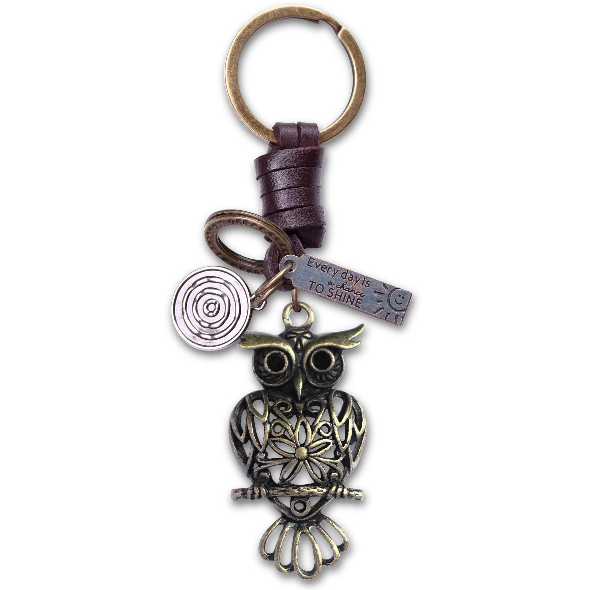 Aupra Unisex Owl 3D Keyring Gift For Women & Men | Leather Bird Key Ring Charm | Cute Keychain For Car, Home & Door Keys | Present For Her, Him