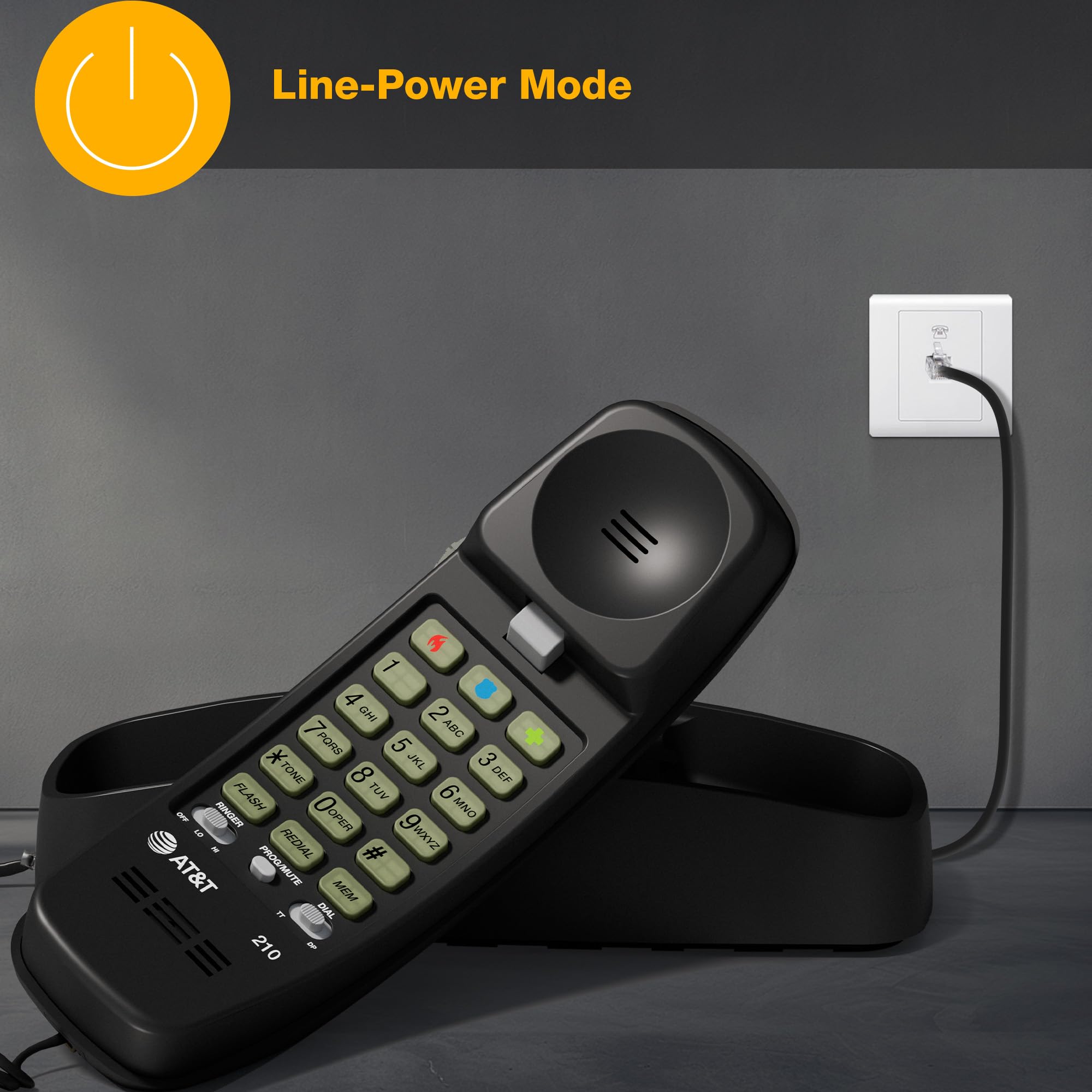 AT&T 210 Basic Trimline Corded Phone, No AC Power Required, Wall-Mountable, Black — Amazon image 6