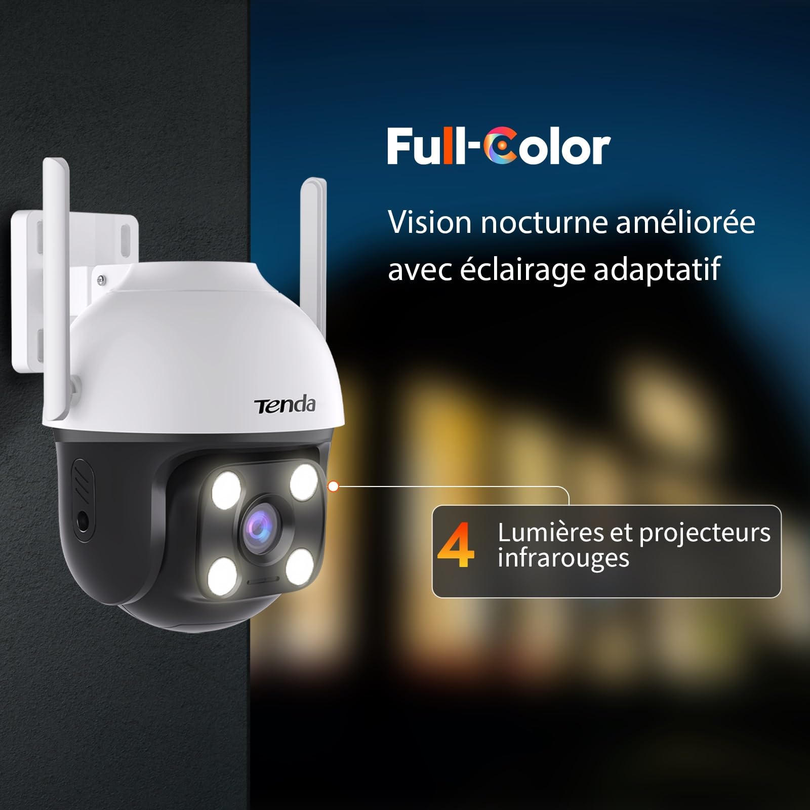 Tenda 2.5k Camera Surveillance WiFi Extérieure, Caméra IP 360° sans Fil Étanche, Vision Nocturne en Couleur, Audio Bidirectionnel, Détection de Mouvement et véhicule, Micro Carte SD, Alexa (CH7)