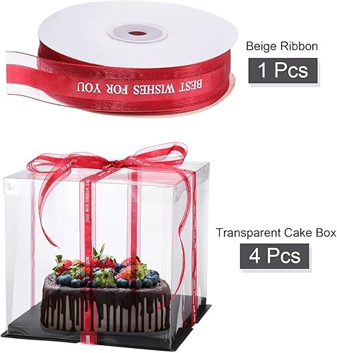 Miniatura 3 de uxcell Caja transparente para tartas, 4 piezas de 10 x 10 x 10 pulgadas, cajas altas para pasteles con cinta para embalaje de pasteles de 8