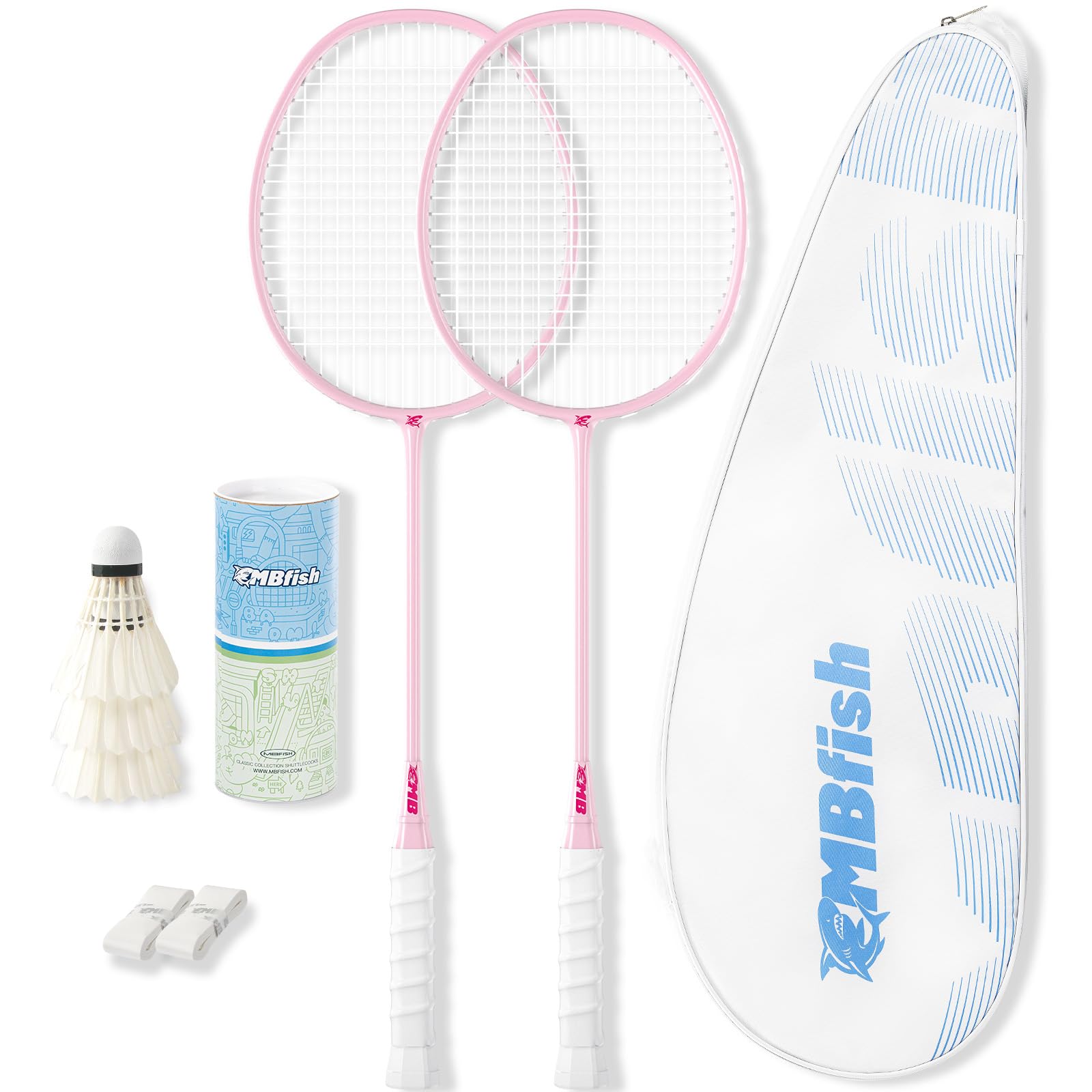 MBFISH Badminton Racket Set with 2 Carbon Fiber Rackets, 3 Shuttlecocks, 2 Racket Grip Tapes and 1 Badminton Bag - Perfect for Beginners & Outdoor Games