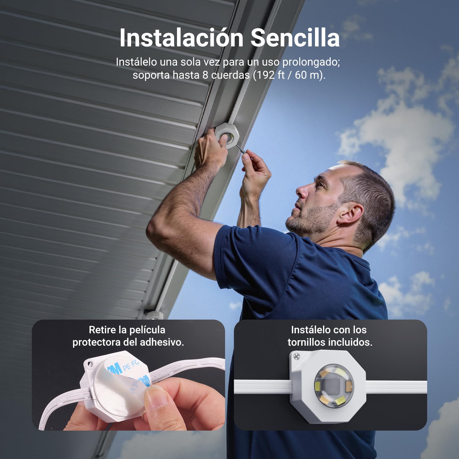NEEWER Guirnalda Exterior Permanente 96ft RGB IC Blanco Frío Cálido Control App,60 Luces LED IP65 Impermeable 50+ Escenas Decoración Navidad Compatible Alexa ，NR02