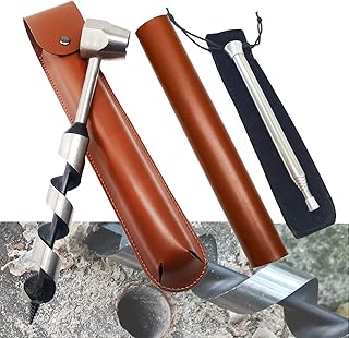 1 X 10-inch Hand Auger Wood Drill, Hexagon Embedded Welding Bushcraft Hand Auger Wrench Scotch Eye Auger Manual Bushcraft Auger Set w/Leather Case Survival Tools -by MinliGUY