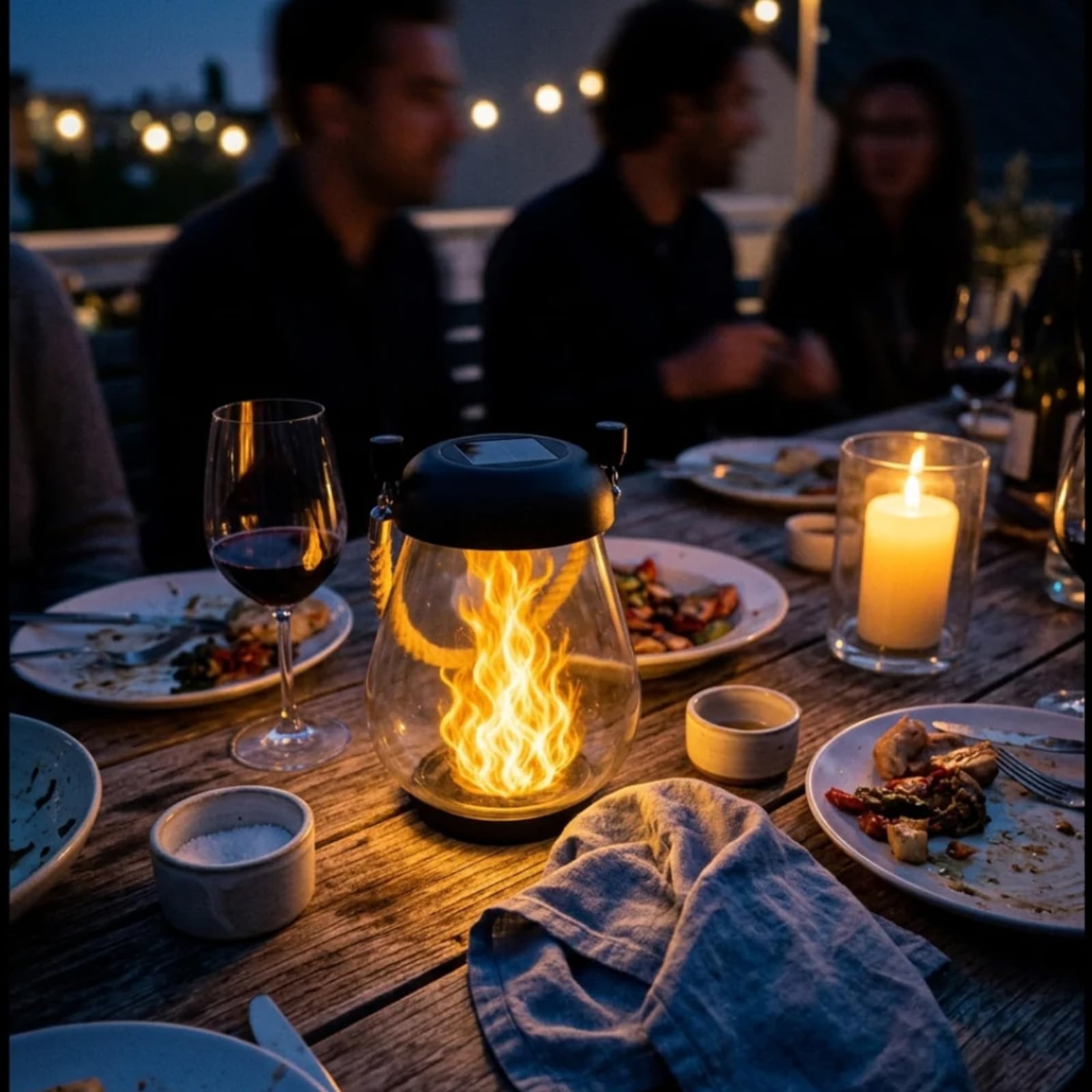 Klynero Solar Laterne mit Flammeneffekt Groß, Klynero Solar Laterne Outdoor IP65, Gartenlaterne mit 3 Lichtmodi, USB-C Ladeoption, Dekorative Solarlampe für Garten, Terrasse (Schwarz, 2pcs)