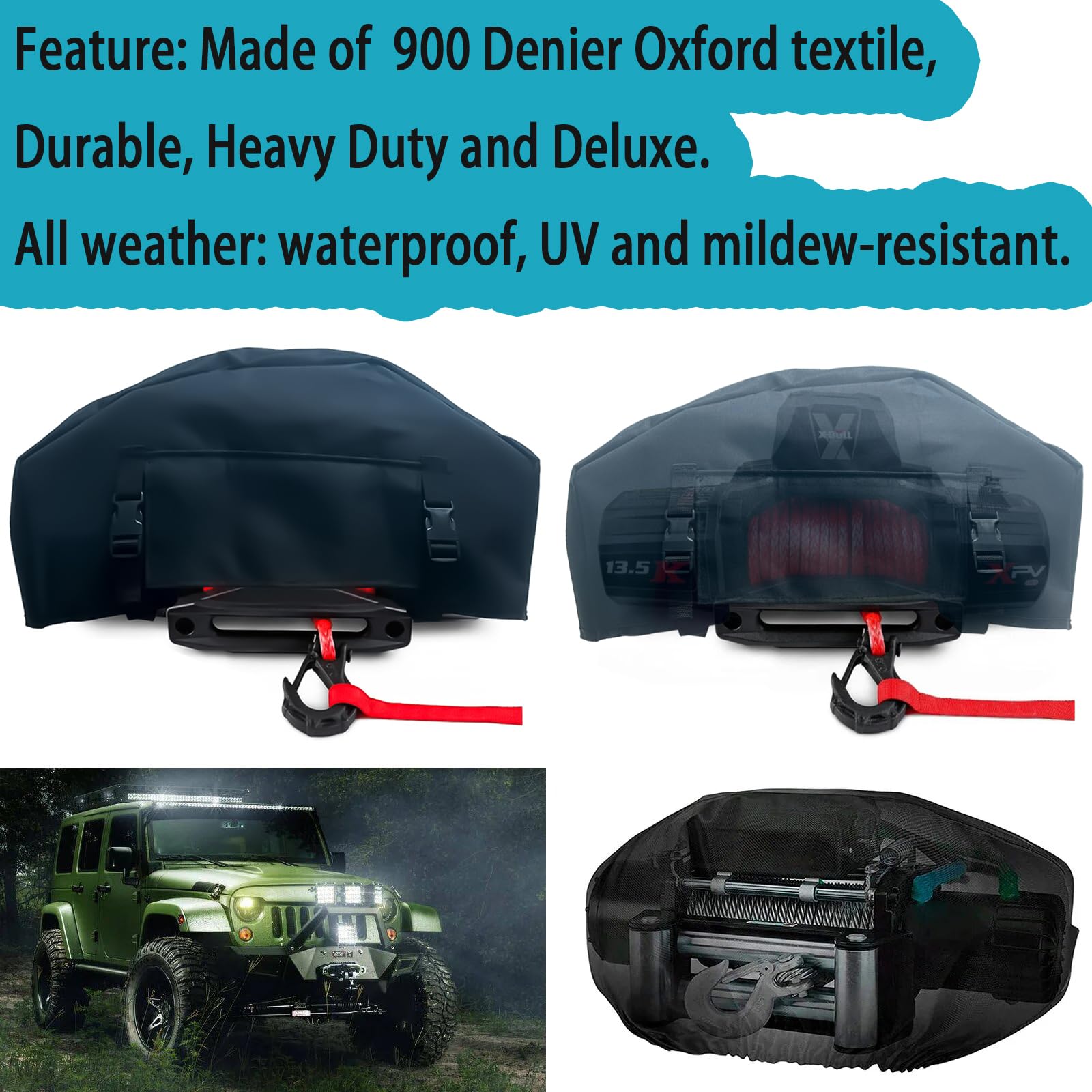 Housse de protection pour treuil robuste 900D imperméable aux UV - Accessoires de treuil intérieur/extérieur - Résistante aux intempéries et à la poussière - Pour treuils électriques jusqu'à 3,6 à 7,9