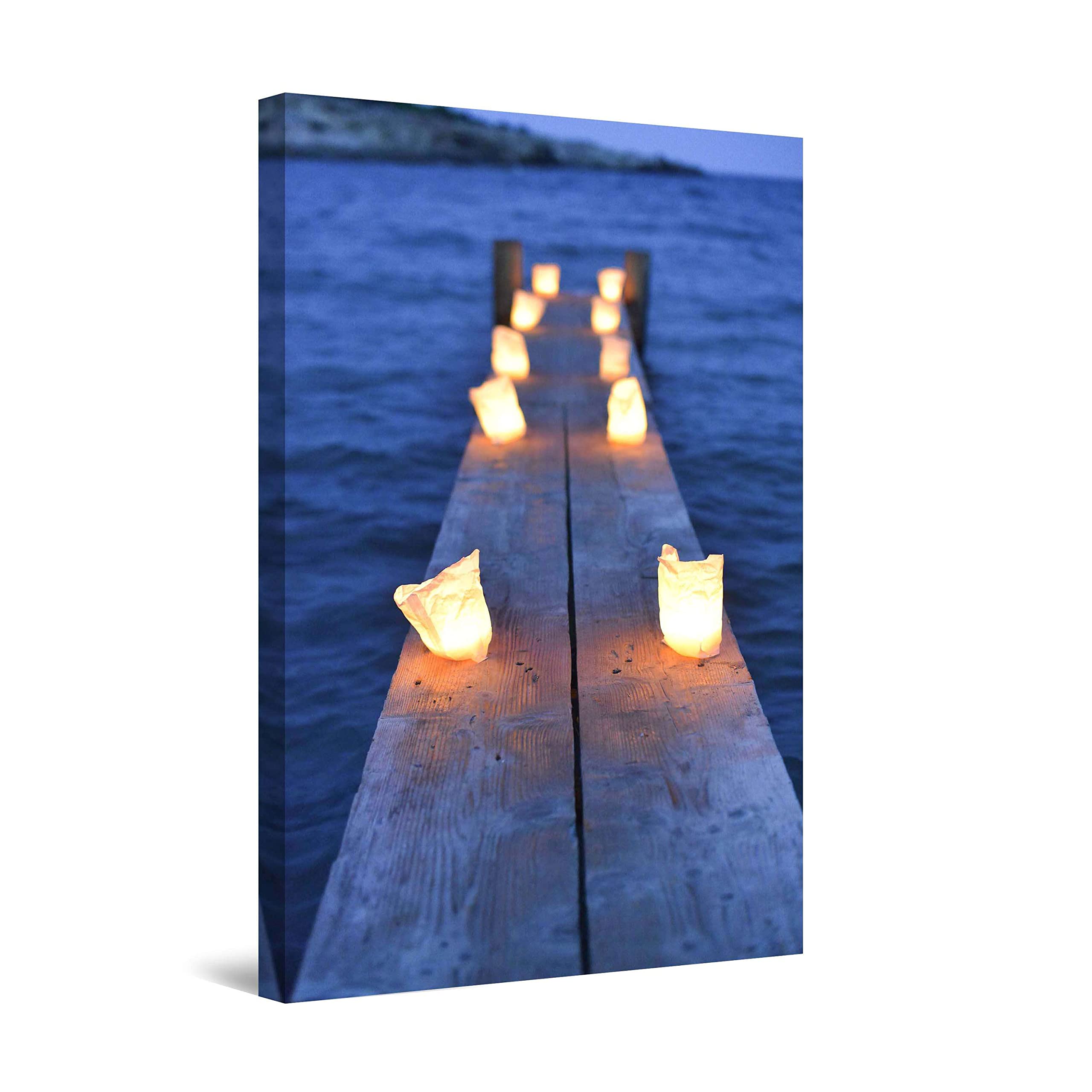 Startonight Bilder Kerzen und Romantik, Leinwandbilder Moderne Kunst, Landschaft Wanddeko Kunstdrucke, Wandbilder XXL Wohnzimmer Groß Wand Bild 80 x 120 cm, Tag Nacht Effekt, Elegante Geschenkidee