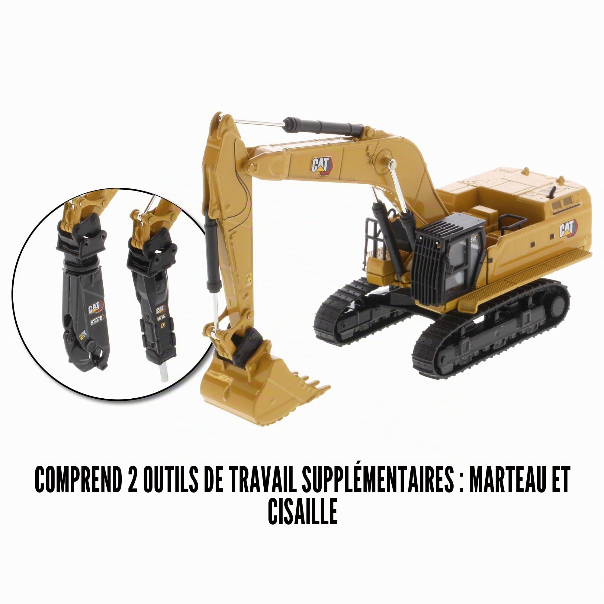 Diecast Masters 85688 - Pelleteuse Caterpillar avec Outils supplémentaires Cat 395 GP, échelle 1:87, env. 5,1 x 7,6 x 16,2 cm, dès 14 Ans, Jaune