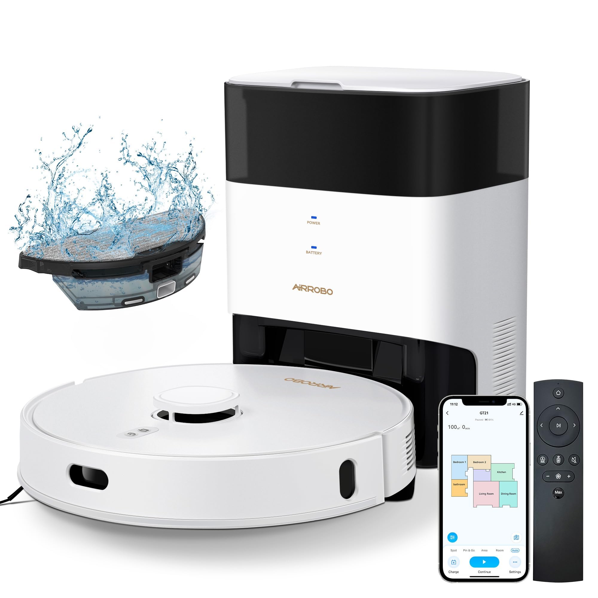 AIRROBO GT21 Robot Aspirador y Fregasuelos con Mopa: Robot-Aspirador Navegación láser | 3.5L Base de Autovaciado | Inteligencia Artificial | Evita Objetos | 180 min Autonomía | Control App/WiFi