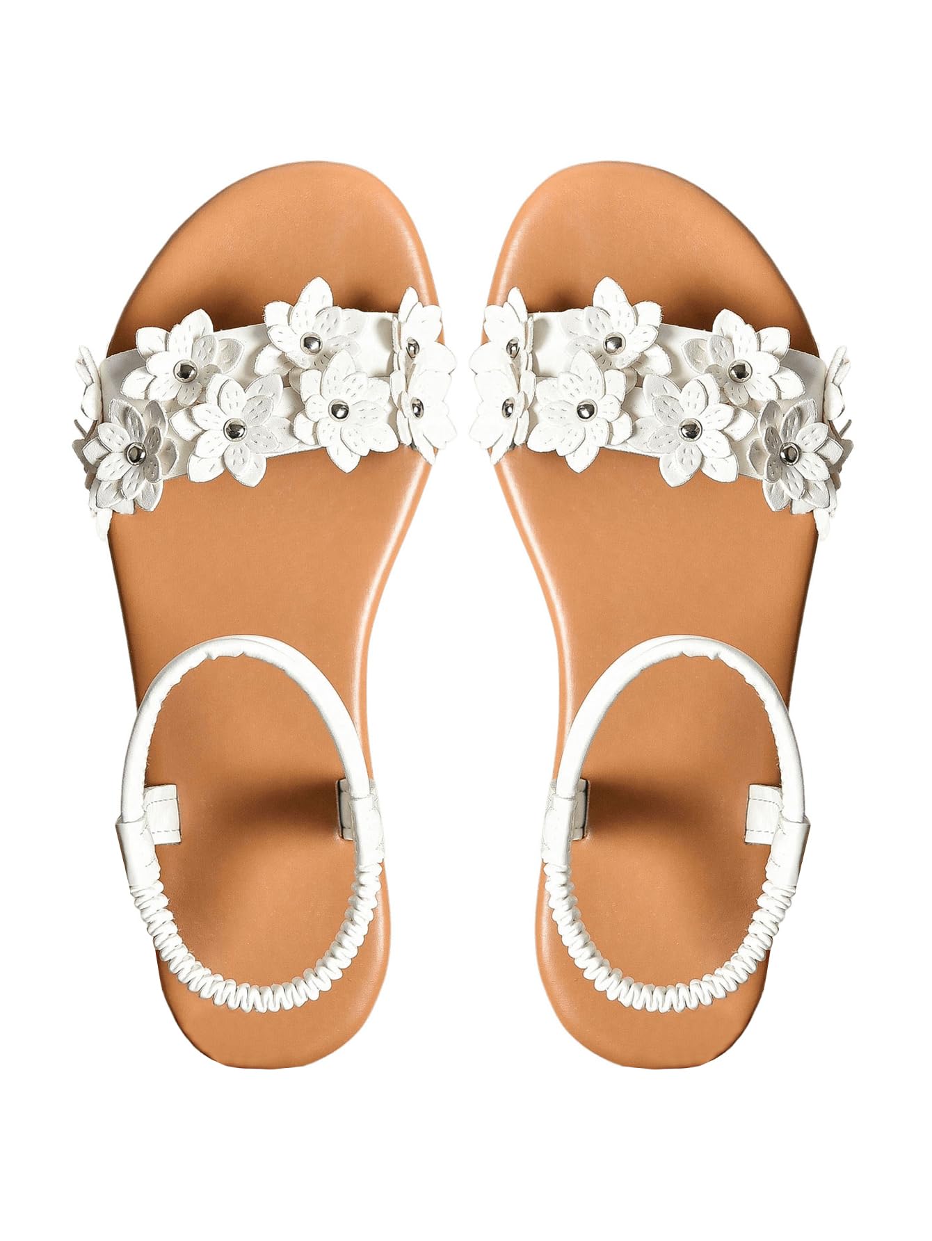 Verdusa Women's Summer Sandals Flower Leather Flat Sandals with Ankle Strap