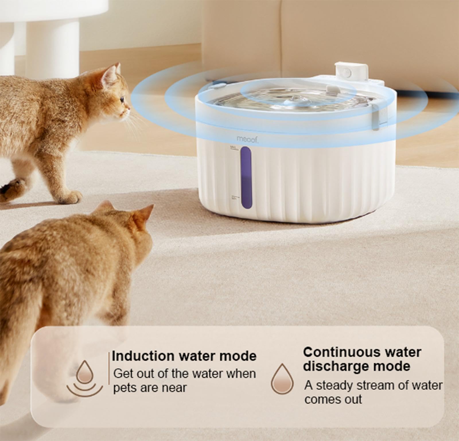 70.4oz/2L Cat Water Fountain Battery Operated,Stainless Steel Tray Wireless Pet Fountain,Quiet Pump Automatic Dog Water Dispenser for Drinking - image 5
