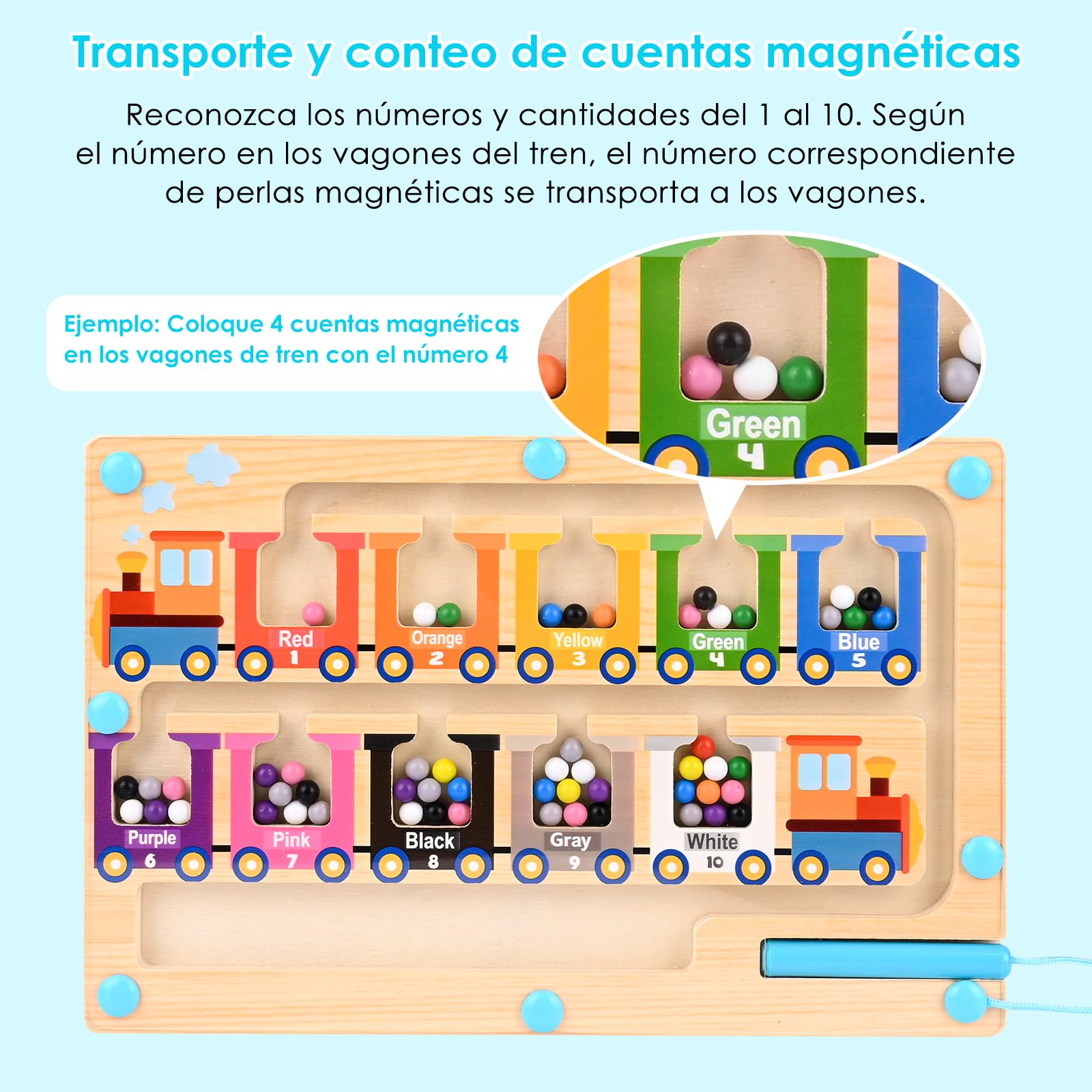 Juguetes Montessori 3 Años, Madera Laberinto Magnético Juguetes, Juegos Educativos Niños, Aprender a Clasificar los Colores, Contar, Regalos Educativos para Niños y Niñas a Partir de 3 Años