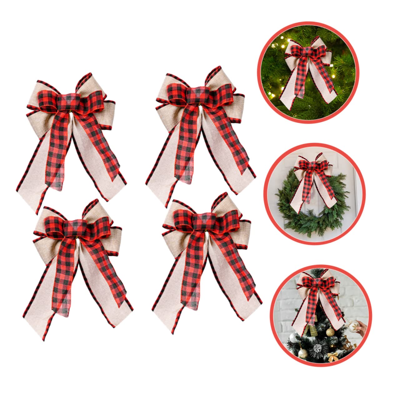 PRETYZOOM 20 Pz Fiocco Scozzese della Porta D'ingresso per Le Vacanze Ornamento Dell'albero di Natale Decorazione Natalizia Fiocco di Nastro a Quadretti Decorativo Biancheria