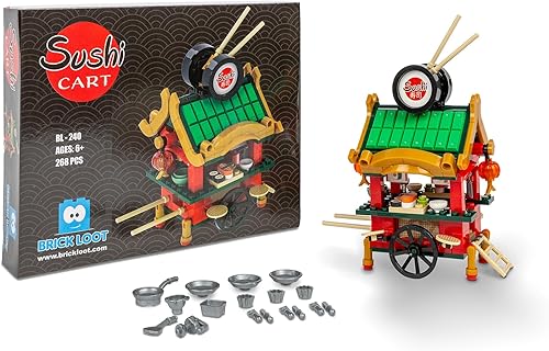 Exclusiva barra de carrito de sushi Mini City - Modelo de diseño personalizado - Compatible con Lego y otras marcas de bloques de construcción de