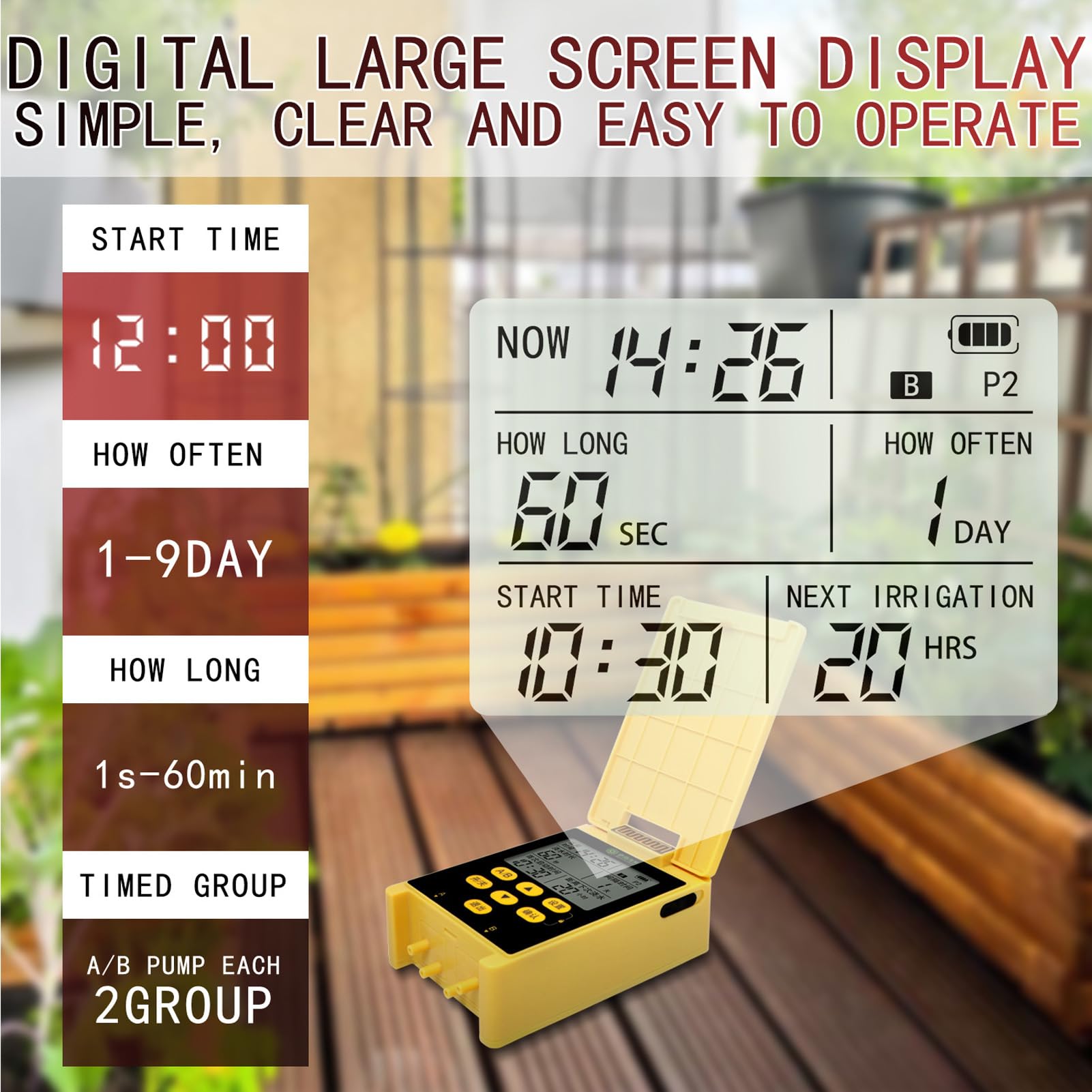 Kit di irrigazione a doppia pompa a doppia pompa ad energia solare, sistemas di irrigazione automatica del gruppo 2 con schermata di visualizzazione digitale per rilevare la (per 30 piante da vaso)