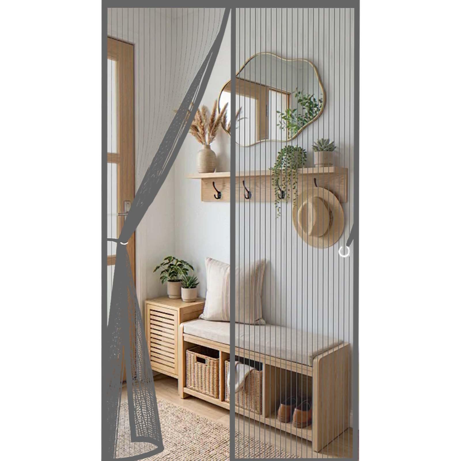 Heavy Duty Bug Mesh Curtain 136 x 186 cm Durable, Keeps Bugs Out, Kid and Pet Friendly Heavy Duty Self-Sealing Fly Mesh Hundreds of Sizes, Lets Fresh Air in, Grey