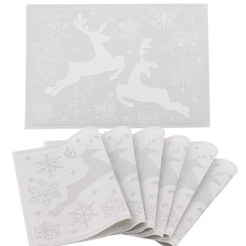Time to Sparkle Set of 6 Vinyl Woven Placemats Silver Jumping Reindeer — image 1