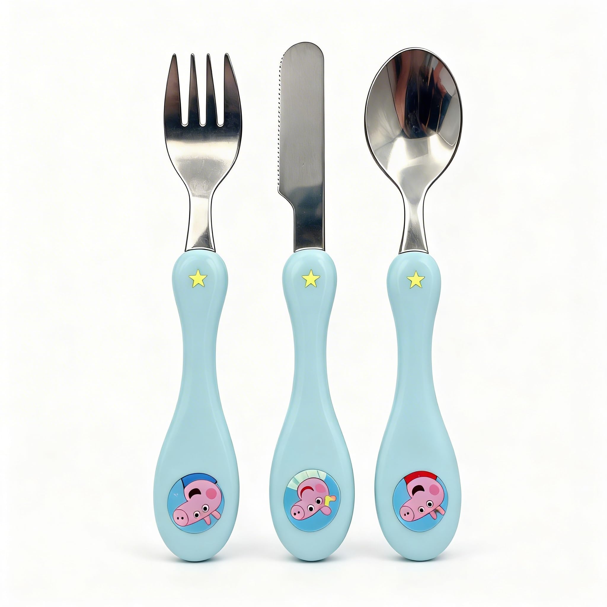 Peppa Pig Kids Cutlery Set – First Learning Knife Fork and Spoon with Easy Grip Handles Stainless Steel Kids Utensils BPA Free Peppa Pig Character Design 13cm Children’s Cutlery 3+ Years