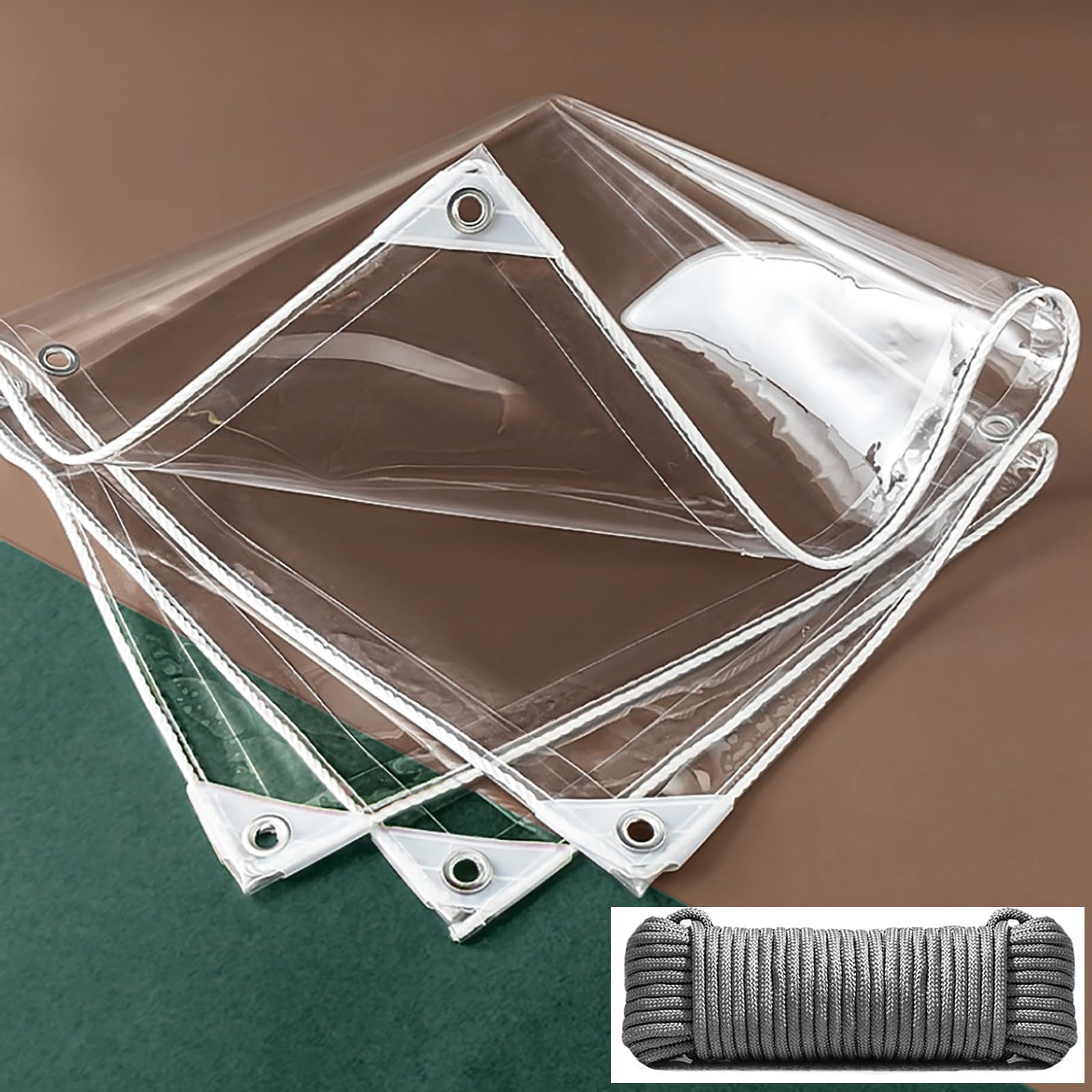 Telone Rinforzato - Telone Multiuso, Telone Trasparente Resistente, con Corda di Copertura Antipioggia per Giardino Esterno (1.6x2m)