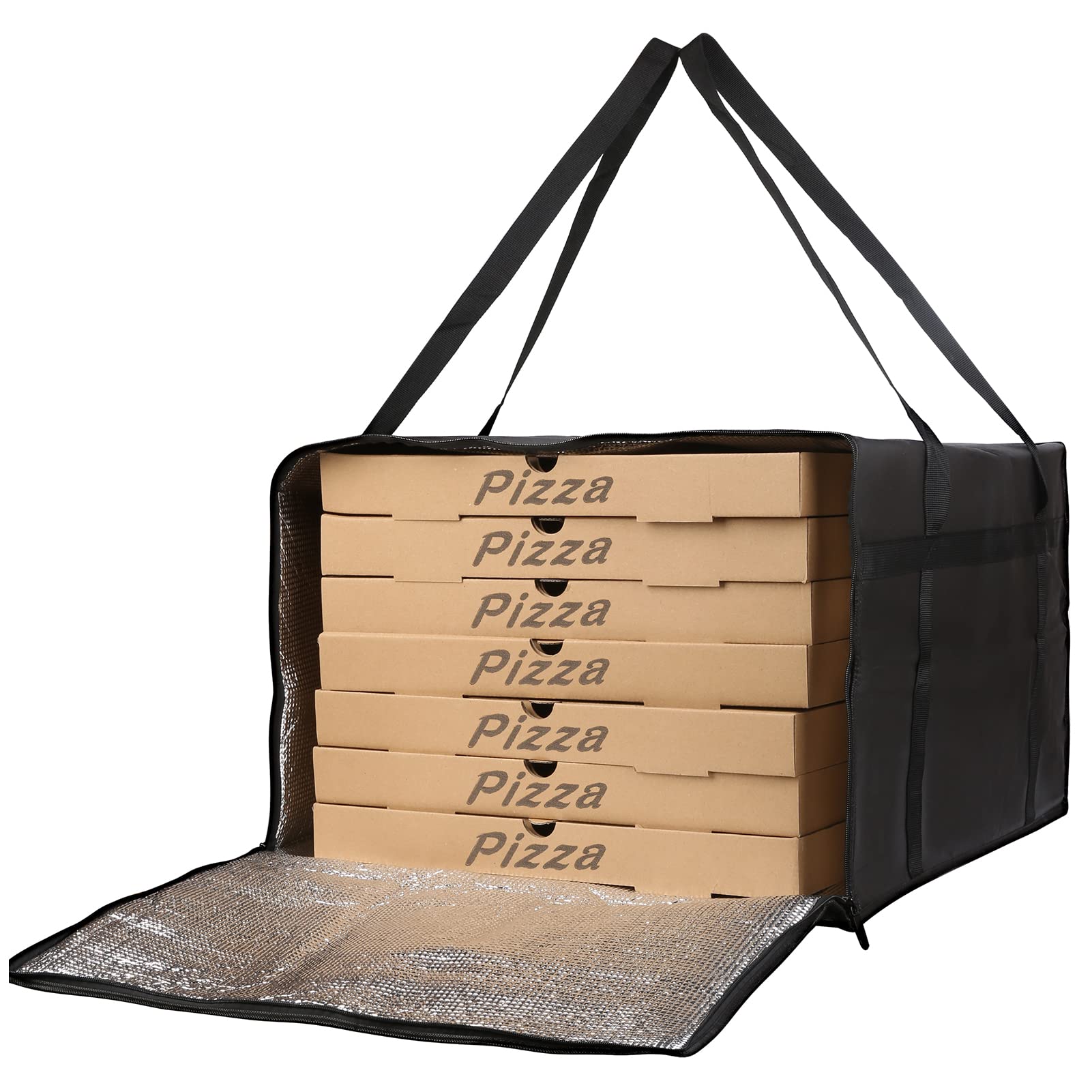 Bodaon Insulated Pizza Delivery Bag, 24" x 24" x 14" Pizza Warmer Bags for Carry Hot, Black, 1-Pack